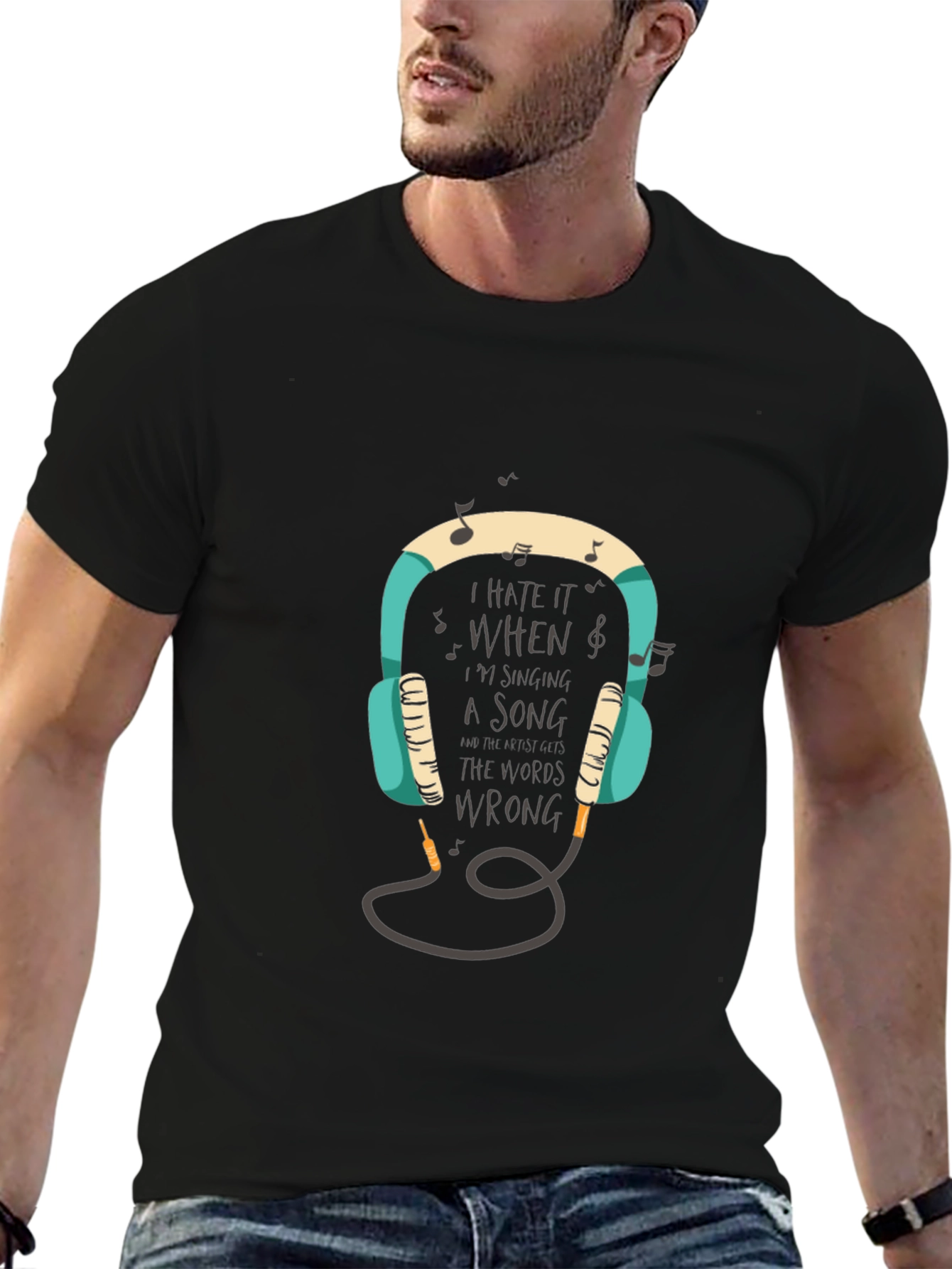 Black Music Lover's Tee: Headphones & Wrong Lyrics Humor view 6