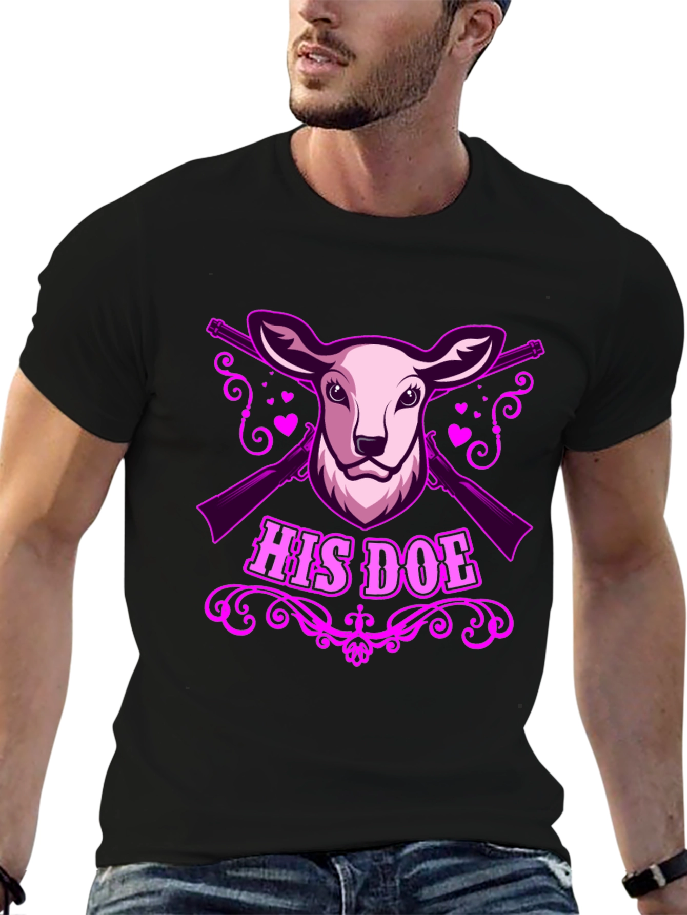 Black His Doe Graphic Tee - Hunting Couple Apparel view 6