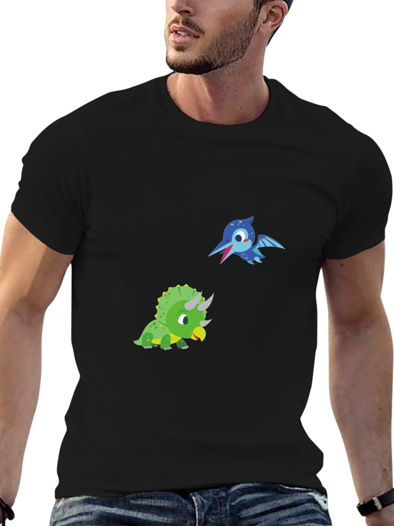 Black Dino Pals Black Tee - Cartoon Dinosaur T-Shirt view 6