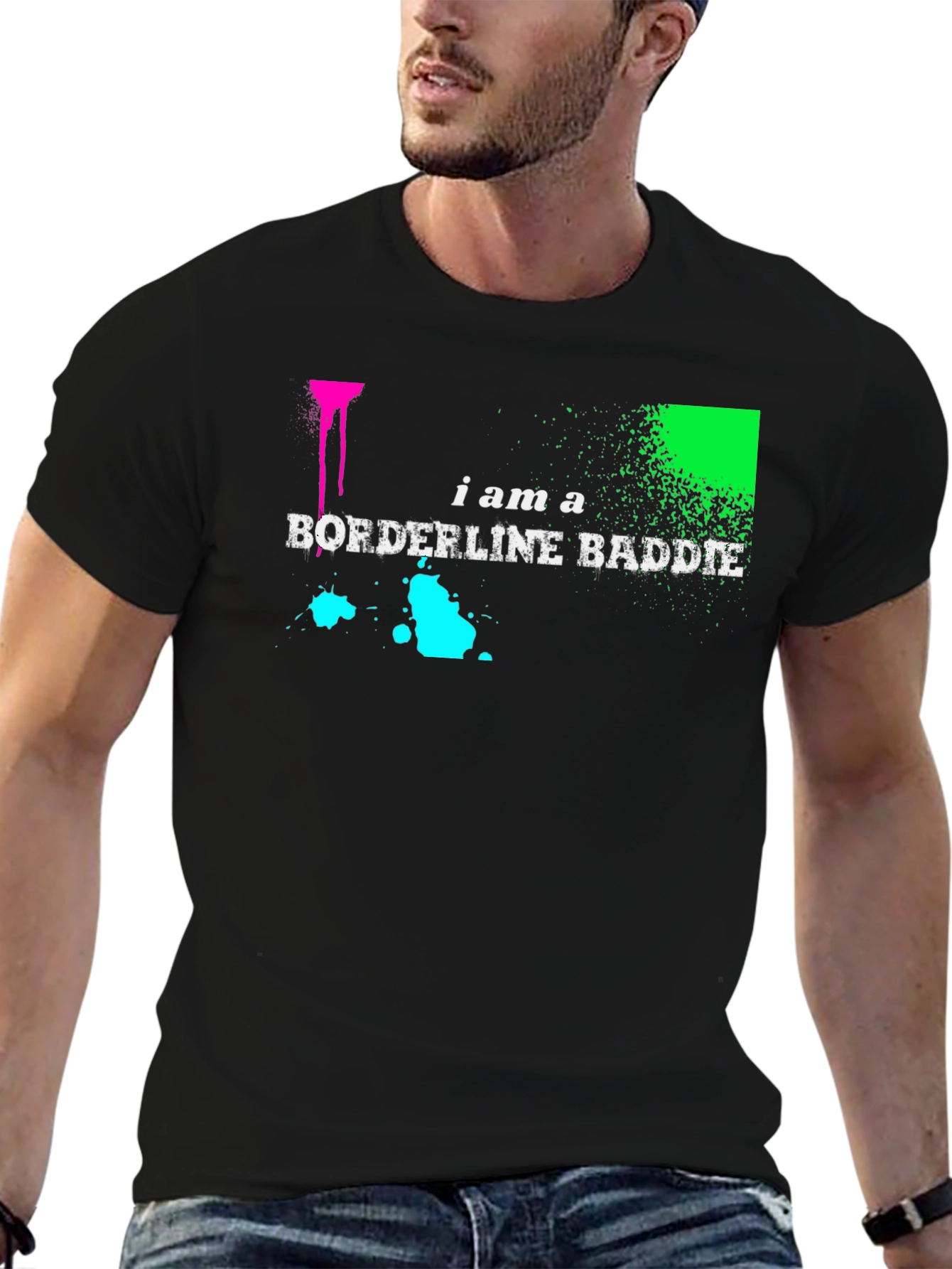 Black I am a Borderline Baddie Graphic T-Shirt view 6