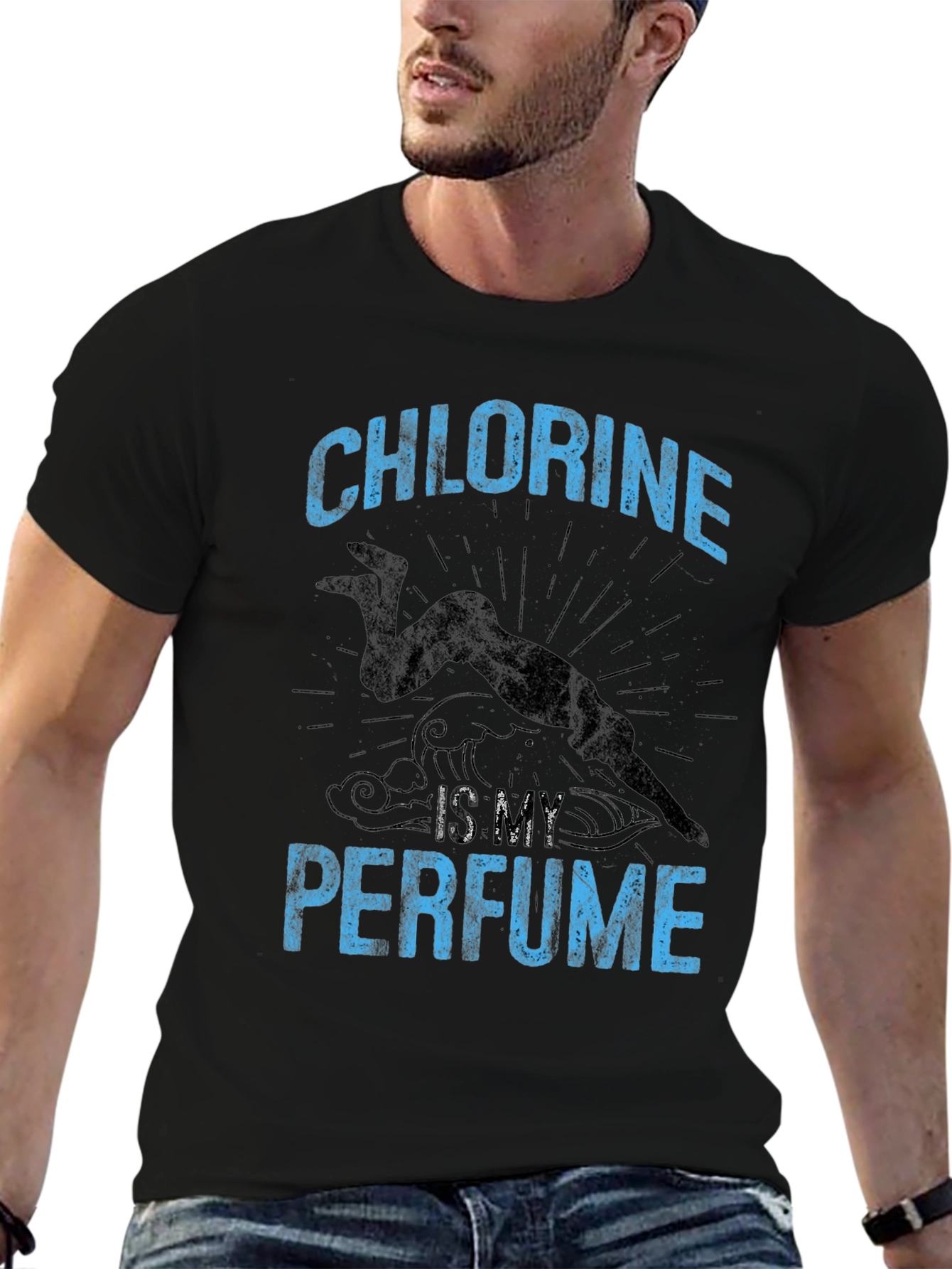 Black Chlorine is My Perfume Funny Swimmer T-Shirt view 6