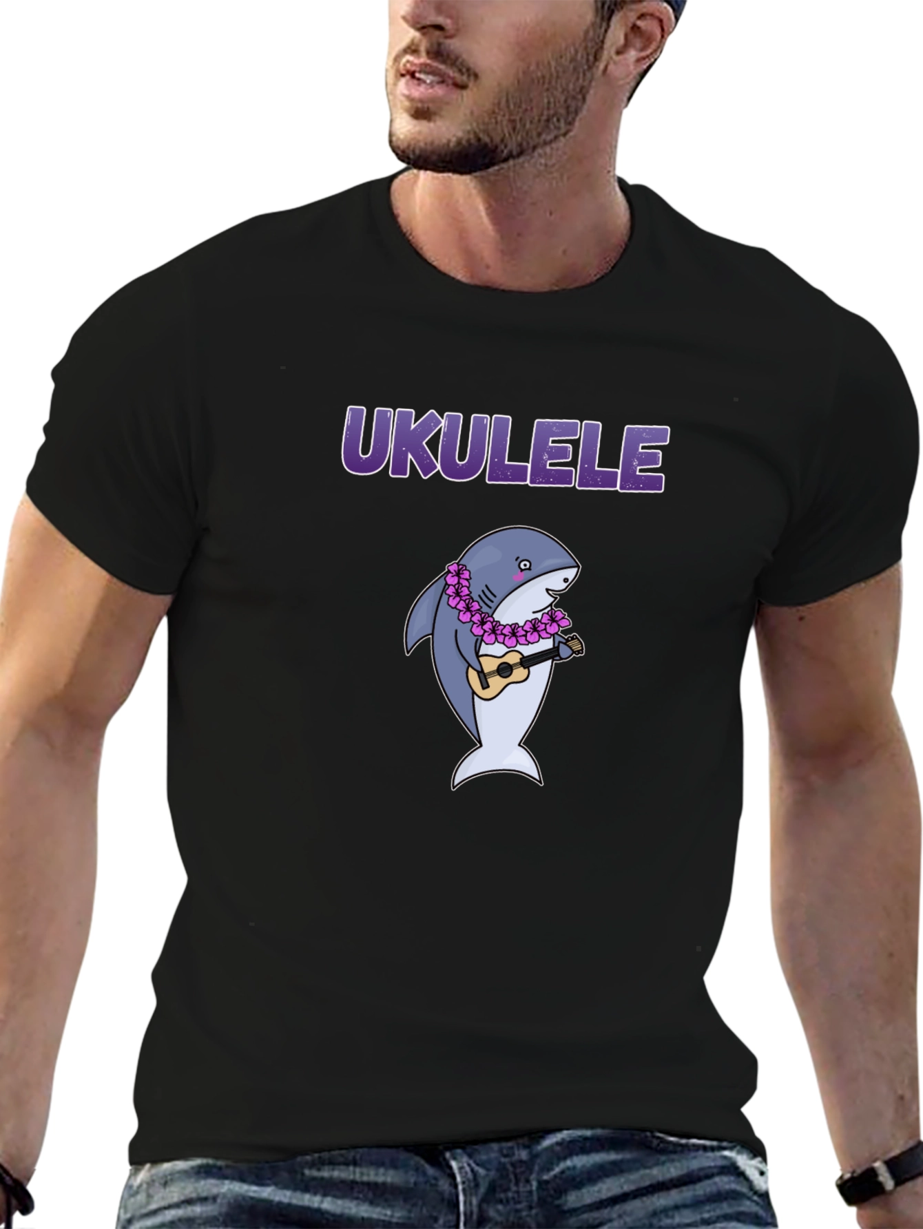 Black Ukulele Shark Graphic T-Shirt view 6