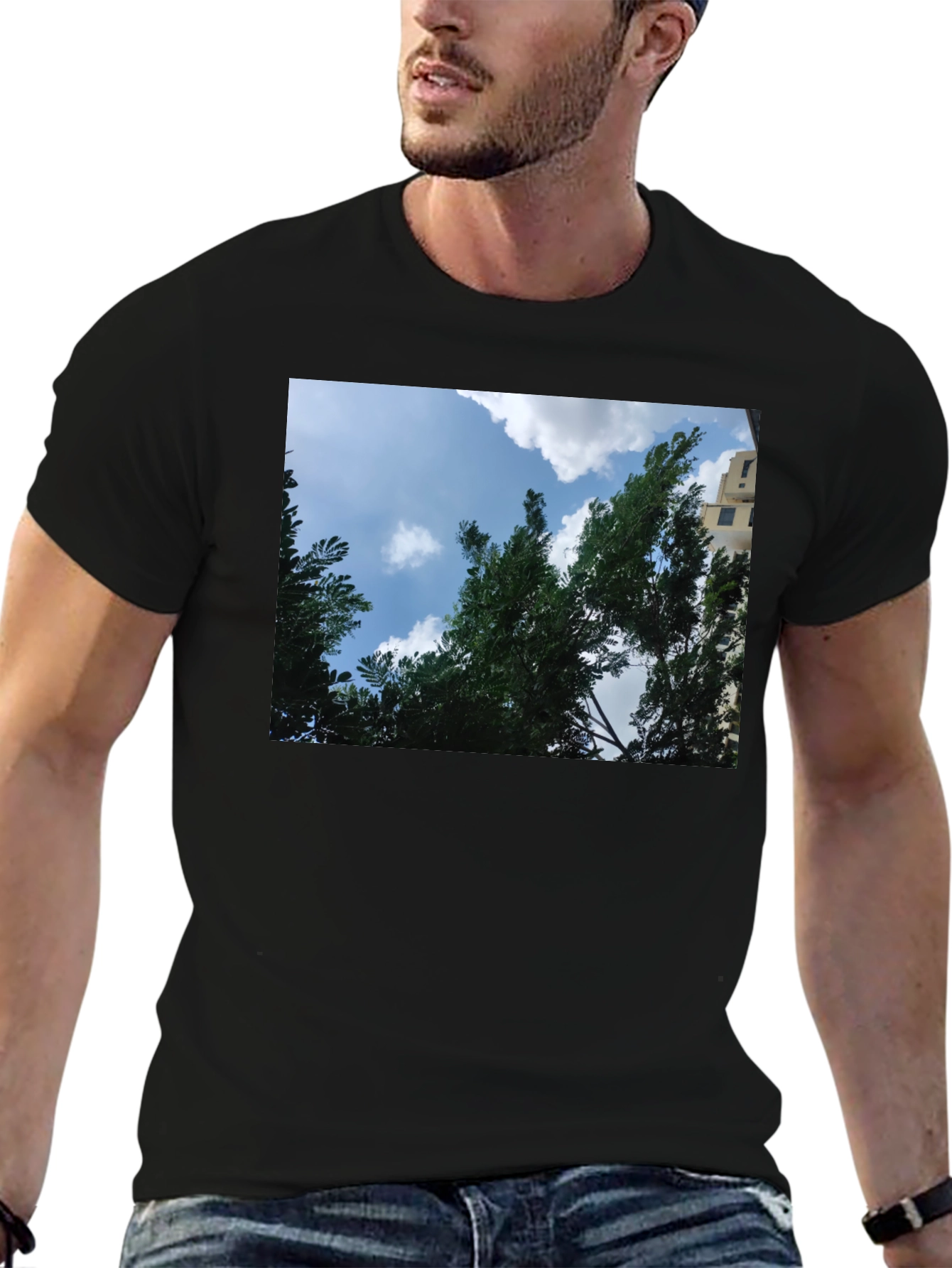 Black Sky Through Trees Graphic Tee - Nature Lover's Shirt view 6