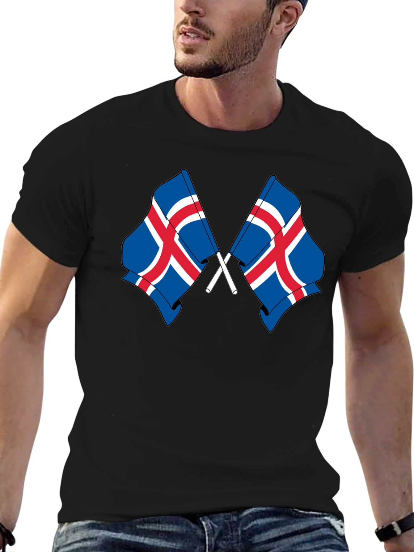 Black Icelandic Flags Graphic Tee - Black Cotton T-Shirt view 6