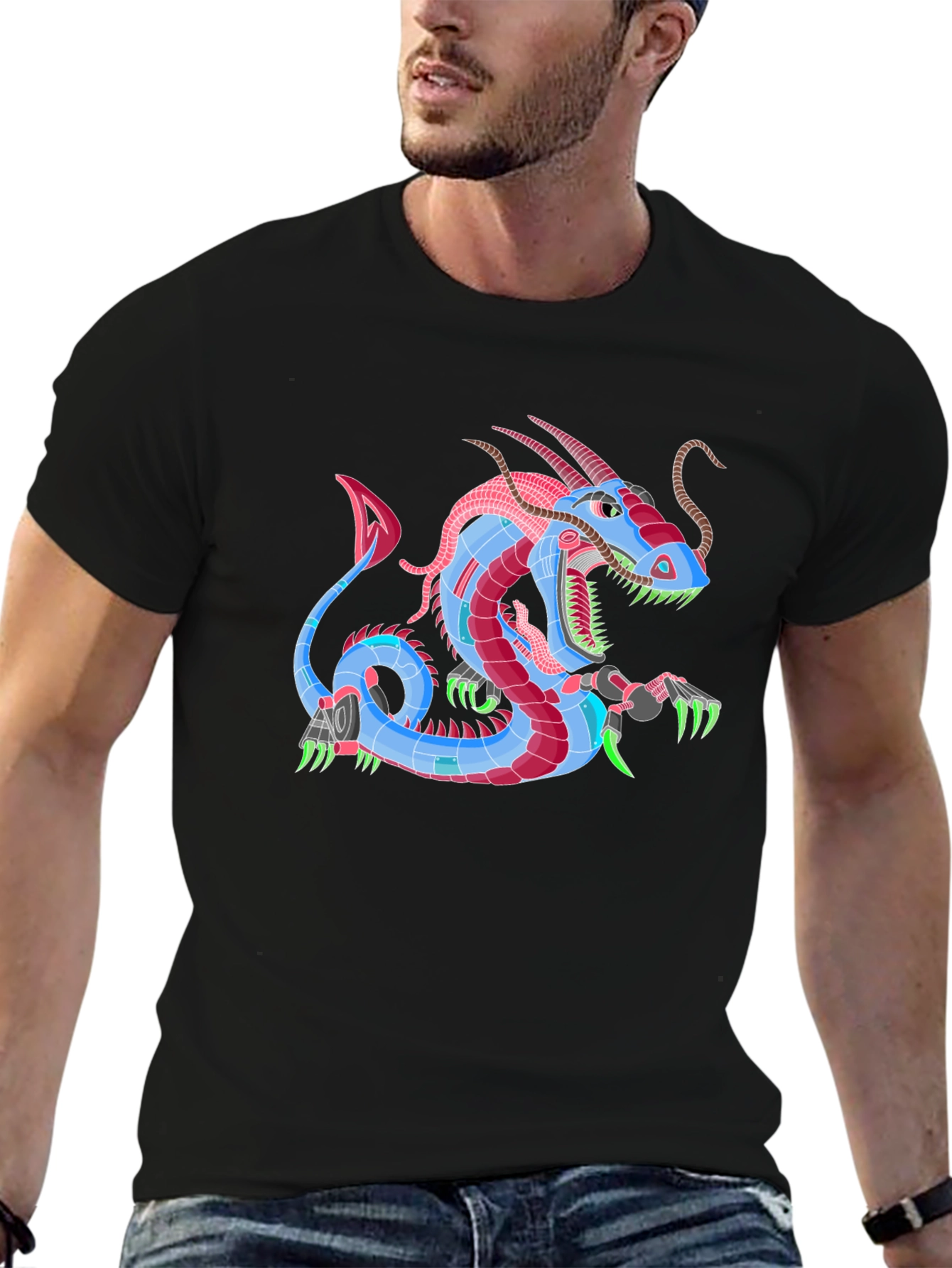 Black Cyberpunk Dragon Graphic Tee - Black view 6