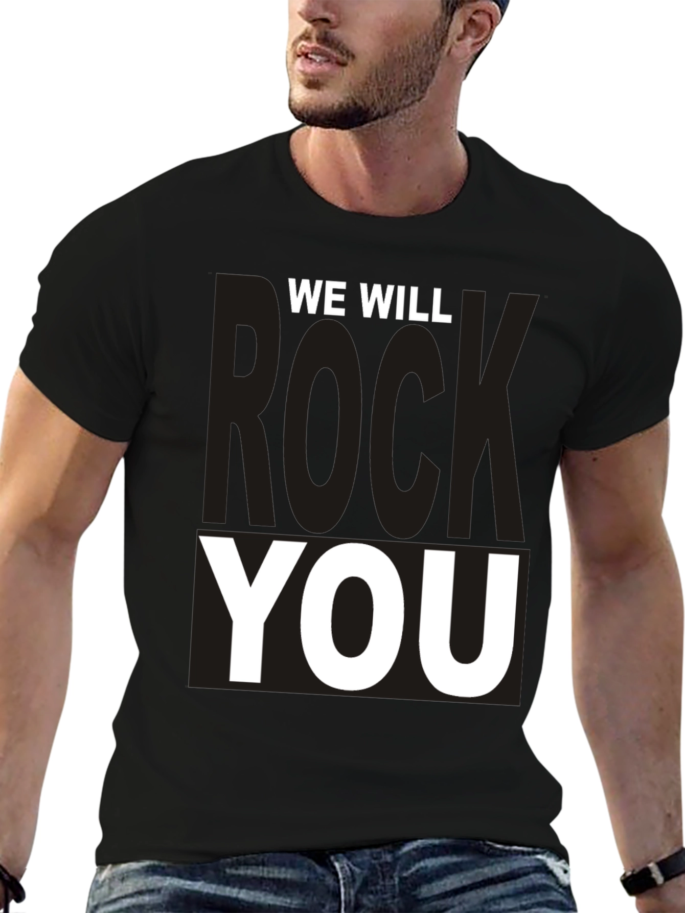 Black We Will Rock You Graphic Tee - Black Cotton T-Shirt view 6