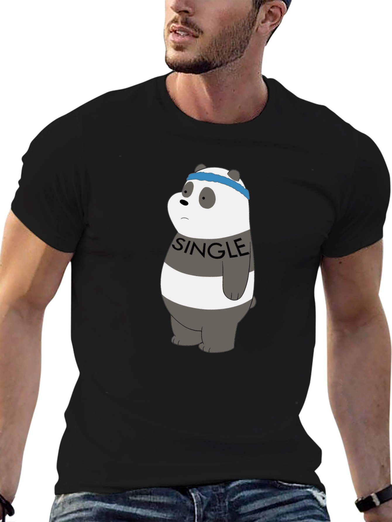 Black Single Panda Bear Graphic Tee - Black view 6