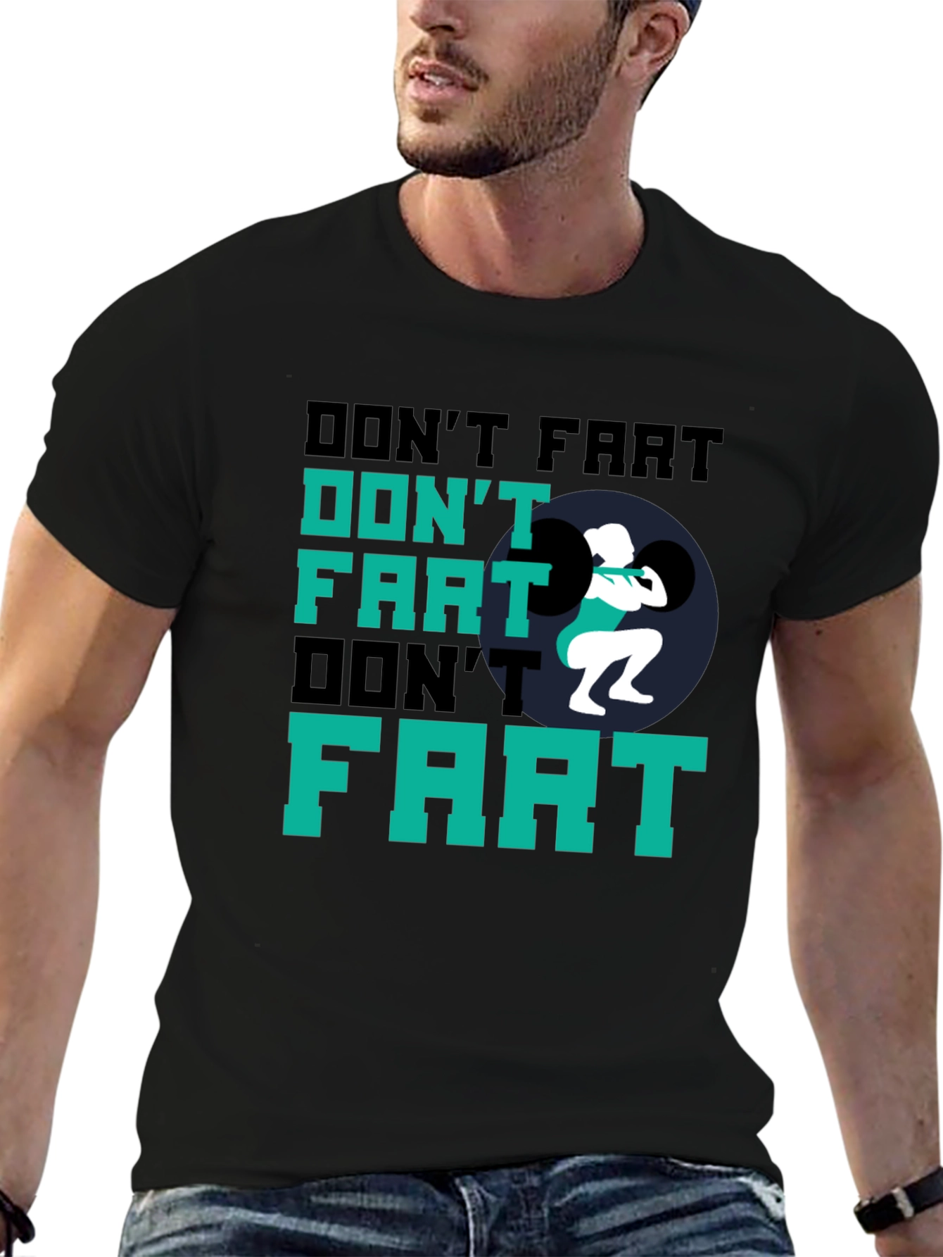 Black Don't Fart Weightlifting Black T-Shirt view 6