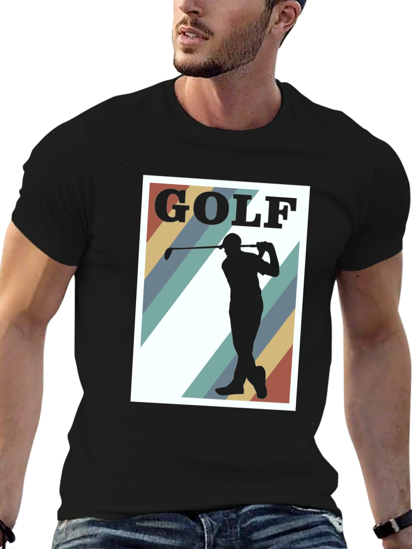 Black Golf Silhouette Tee - Retro Style Golfer T-Shirt view 6