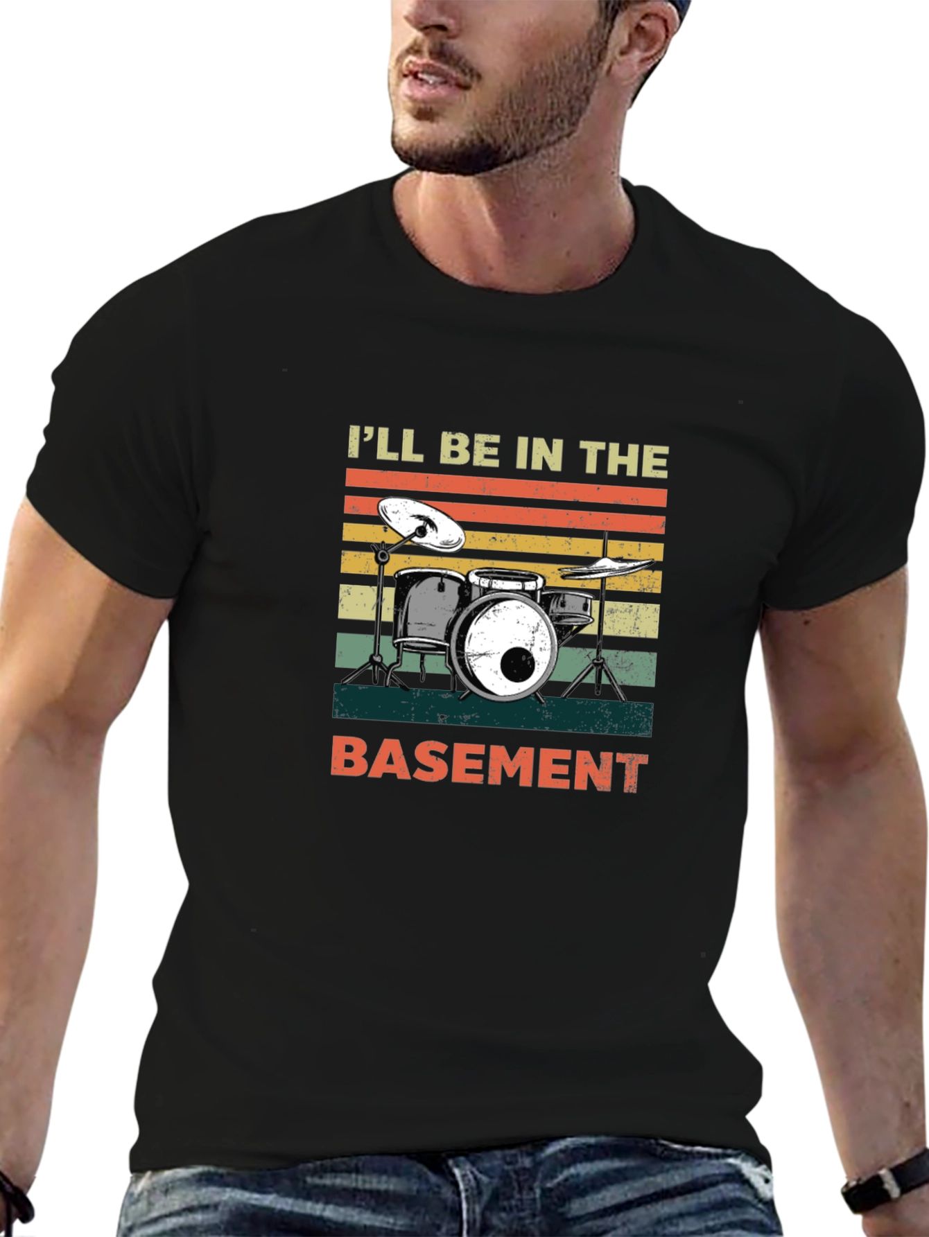 Black I'll Be In The Basement Drummer T-Shirt view 6