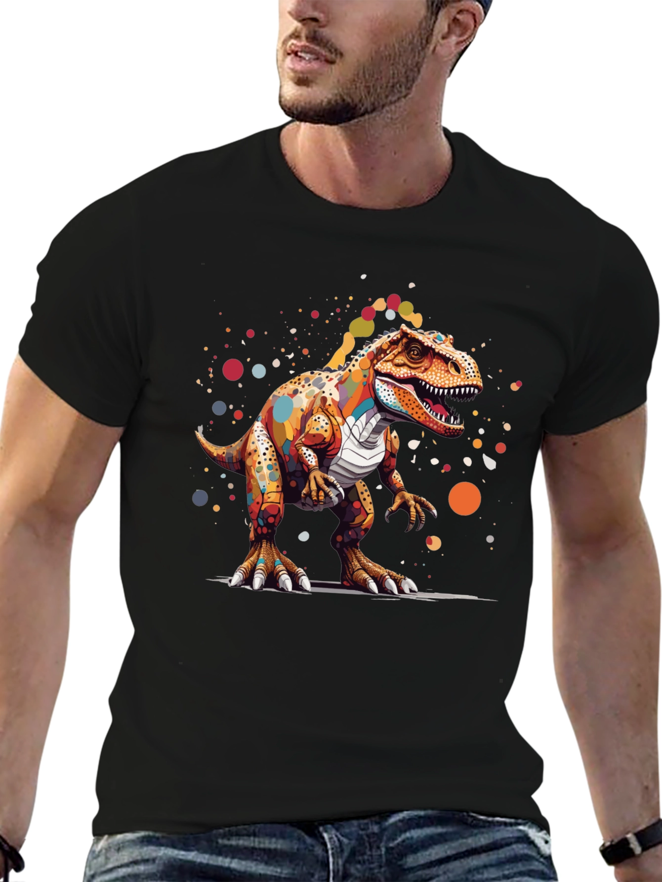 Black Colorful Dinosaur Graphic T-Shirt view 6