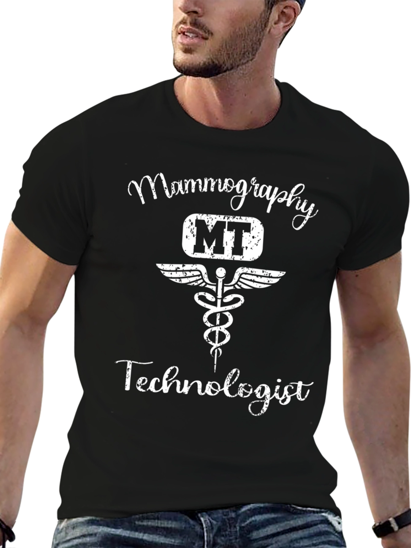 Black Mammography Technologist T-Shirt MT Medical Caduceus view 6