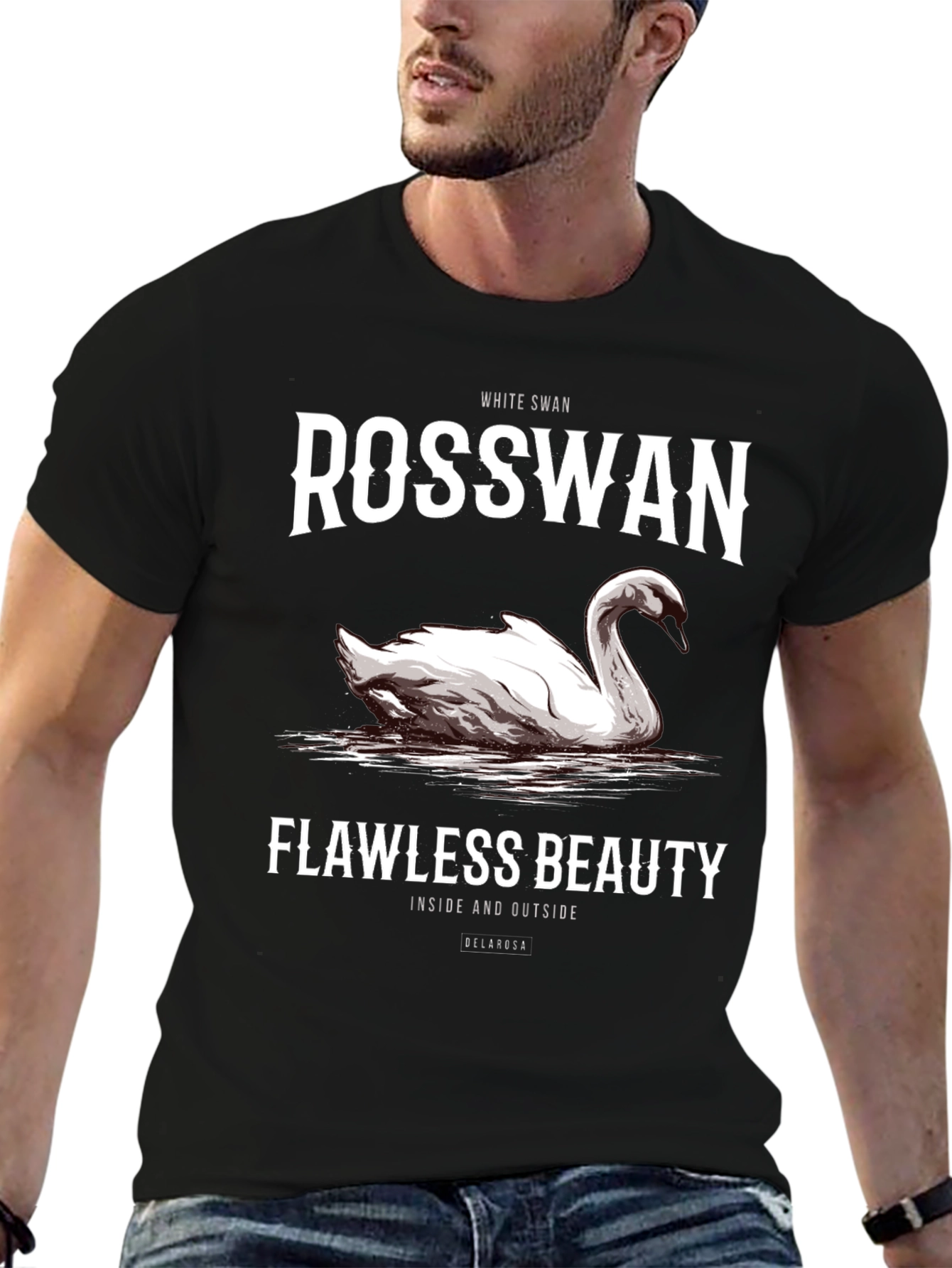 Black Rosswan White Swan Graphic Tee - Flawless Beauty T-Shirt view 6