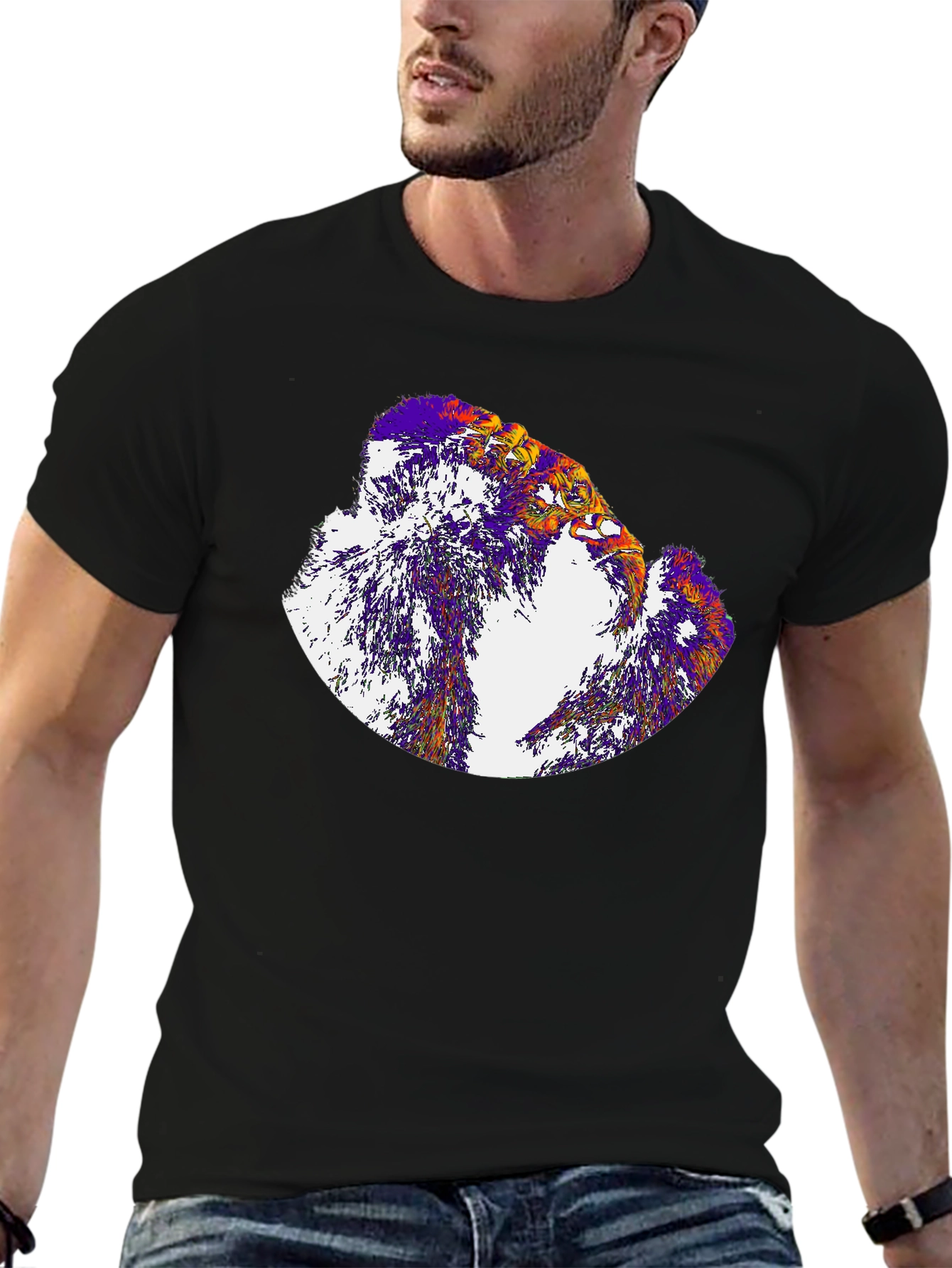 Black Abstract Eagle Graphic Tee - Black Cotton Blend Shirt view 6