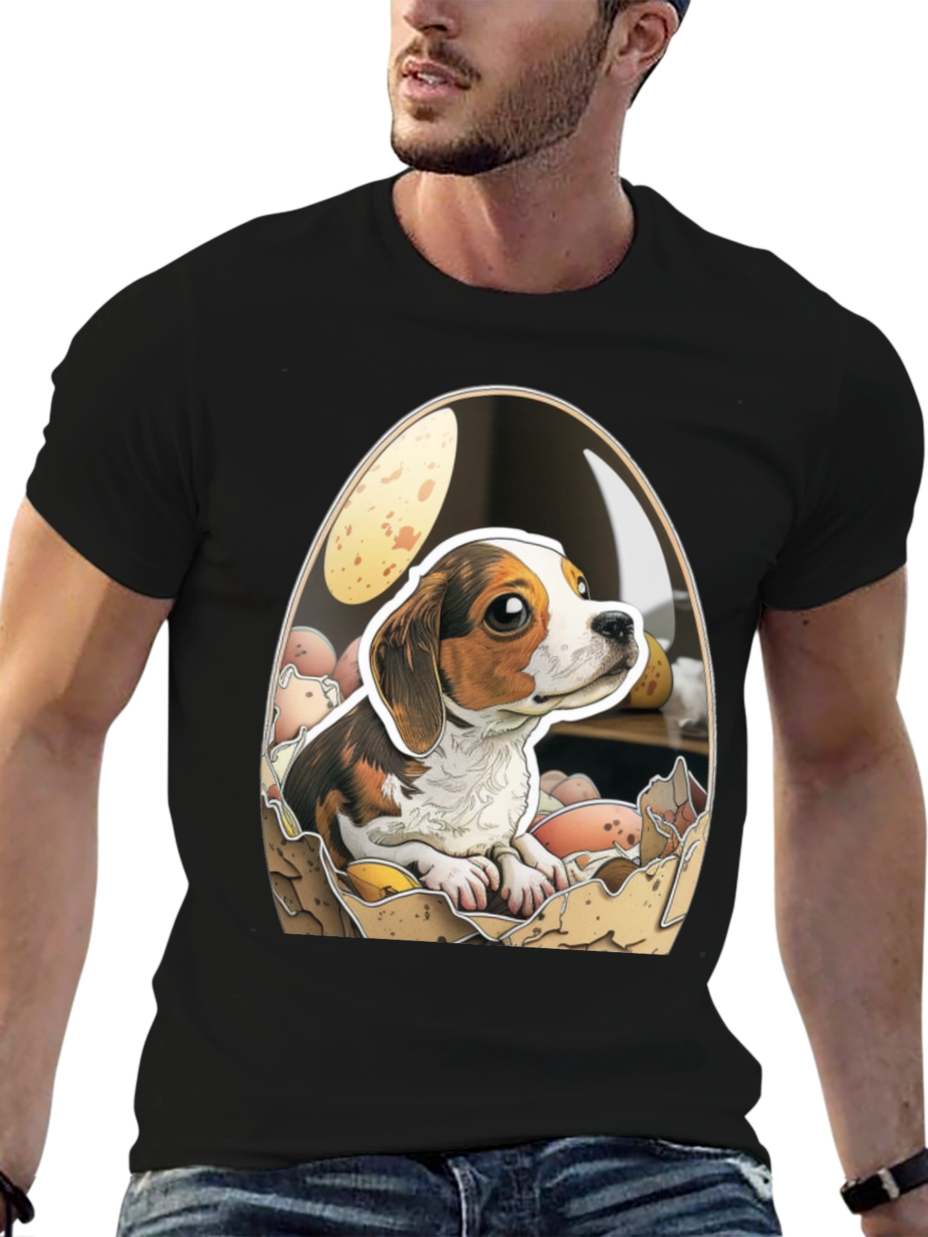 Black Eggcellent Beagle T-Shirt view 6