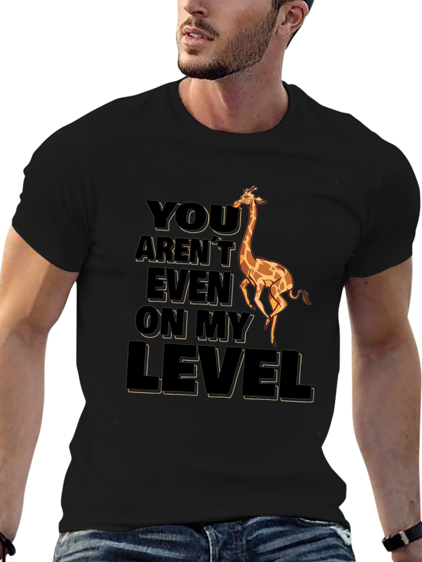 Black Funny Giraffe T-Shirt - You Aren't Even On My Level view 6