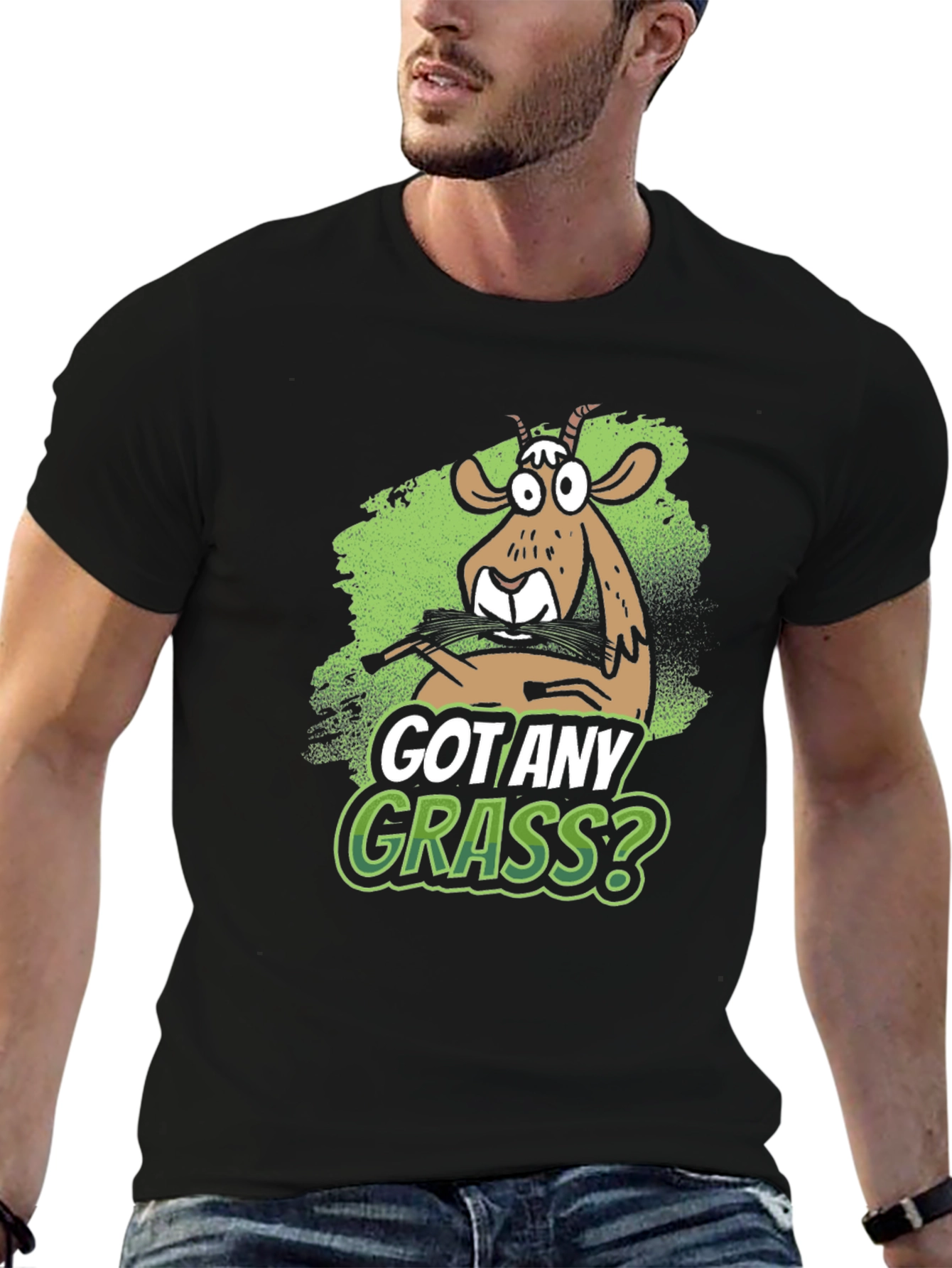 Black Got Any Grass? Graphic Tee - Funny Goat Design view 6