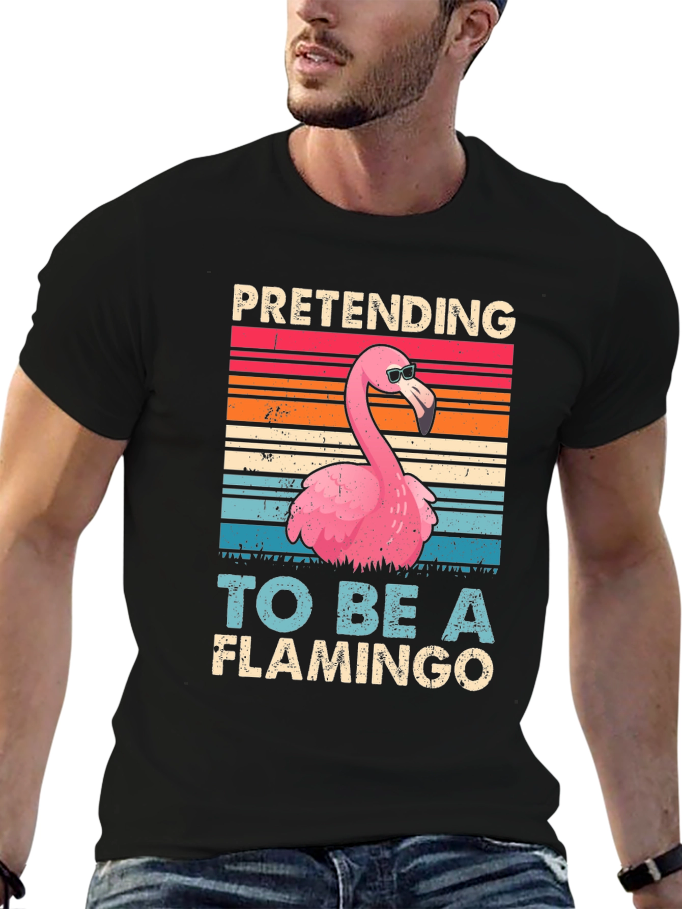 Black Funny Flamingo T-Shirt - Pretending to be a Flamingo view 6