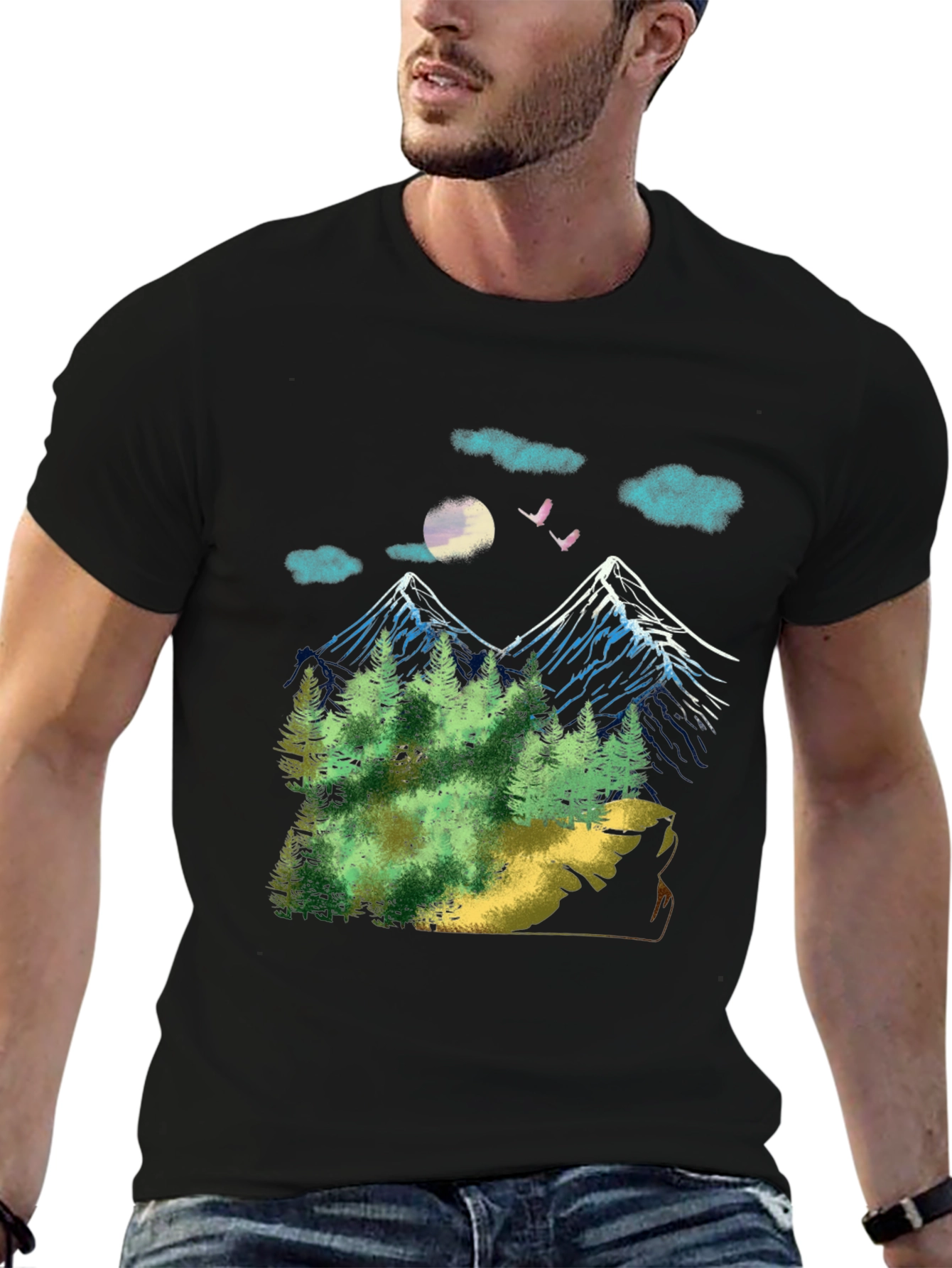 Black Mountain Landscape Graphic T-Shirt view 6