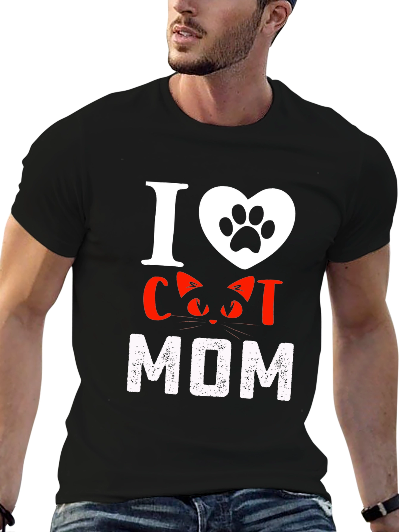 I Love Cat Mom T-Shirt - Black - 6