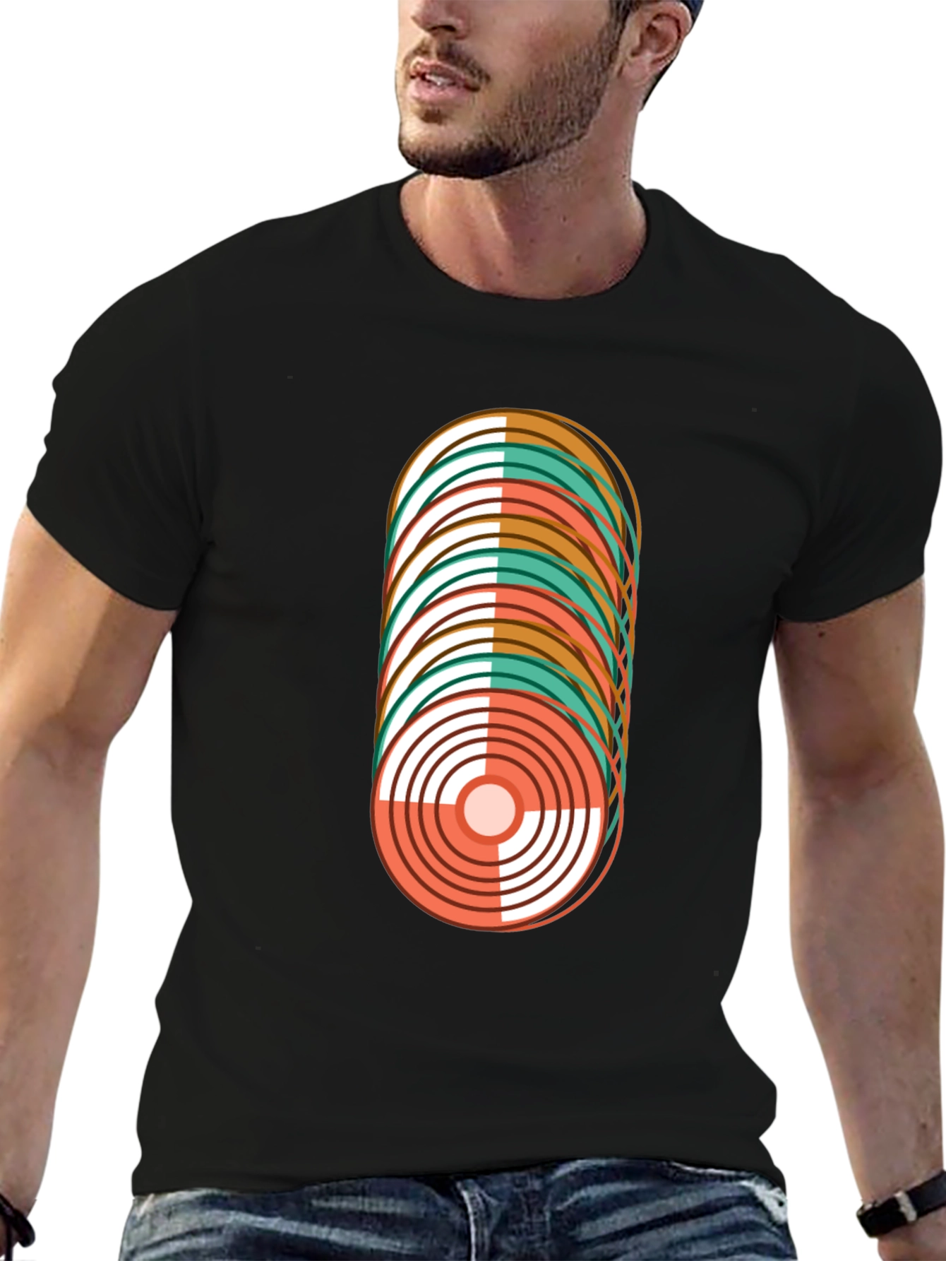 Black Retro Record Stack Graphic Tee view 6