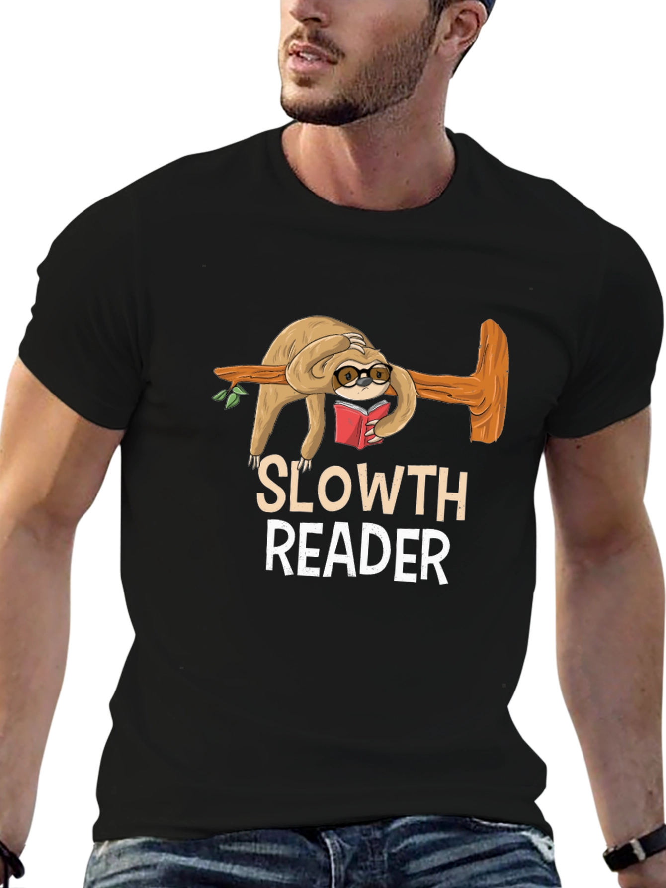 Black Sloth Reader Graphic Tee - Book Lover Shirt view 6