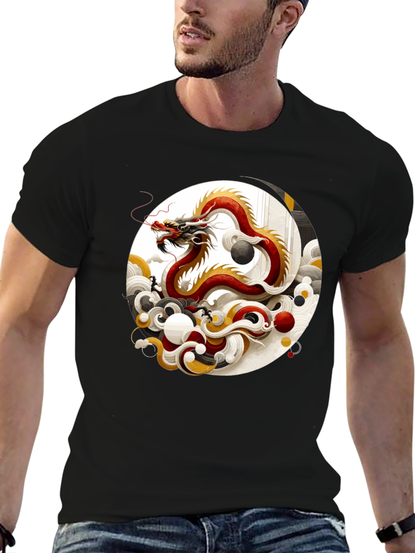 Black Yin Yang Dragon Graphic Tee view 6