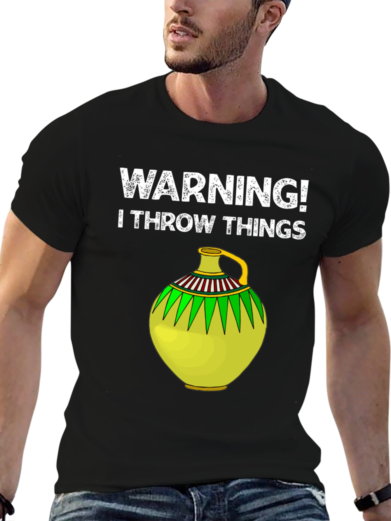 Black Warning! I Throw Things - Novelty Graphic Tee view 6