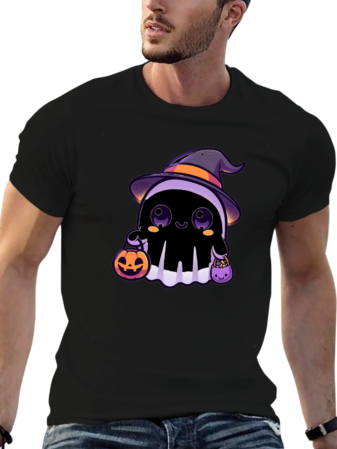 Black Halloween Ghost T-Shirt - Cute Witch Ghost view 6
