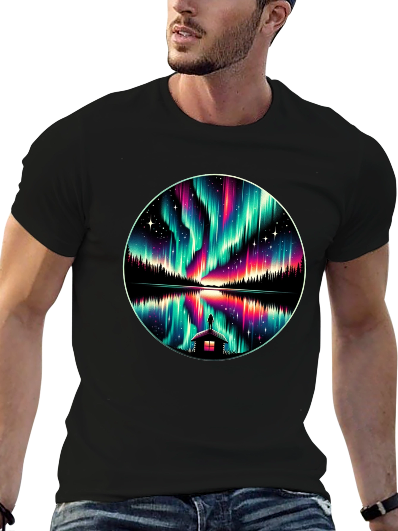Black Aurora Borealis Reflection T-Shirt view 6