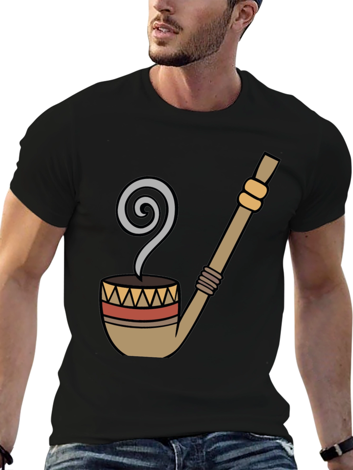 Black Novelty Pipe Graphic Tee - Black Cotton T-Shirt view 6