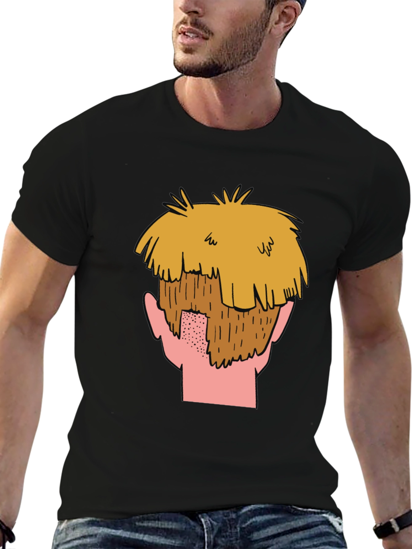 Black Cartoon Beard Graphic T-Shirt view 6