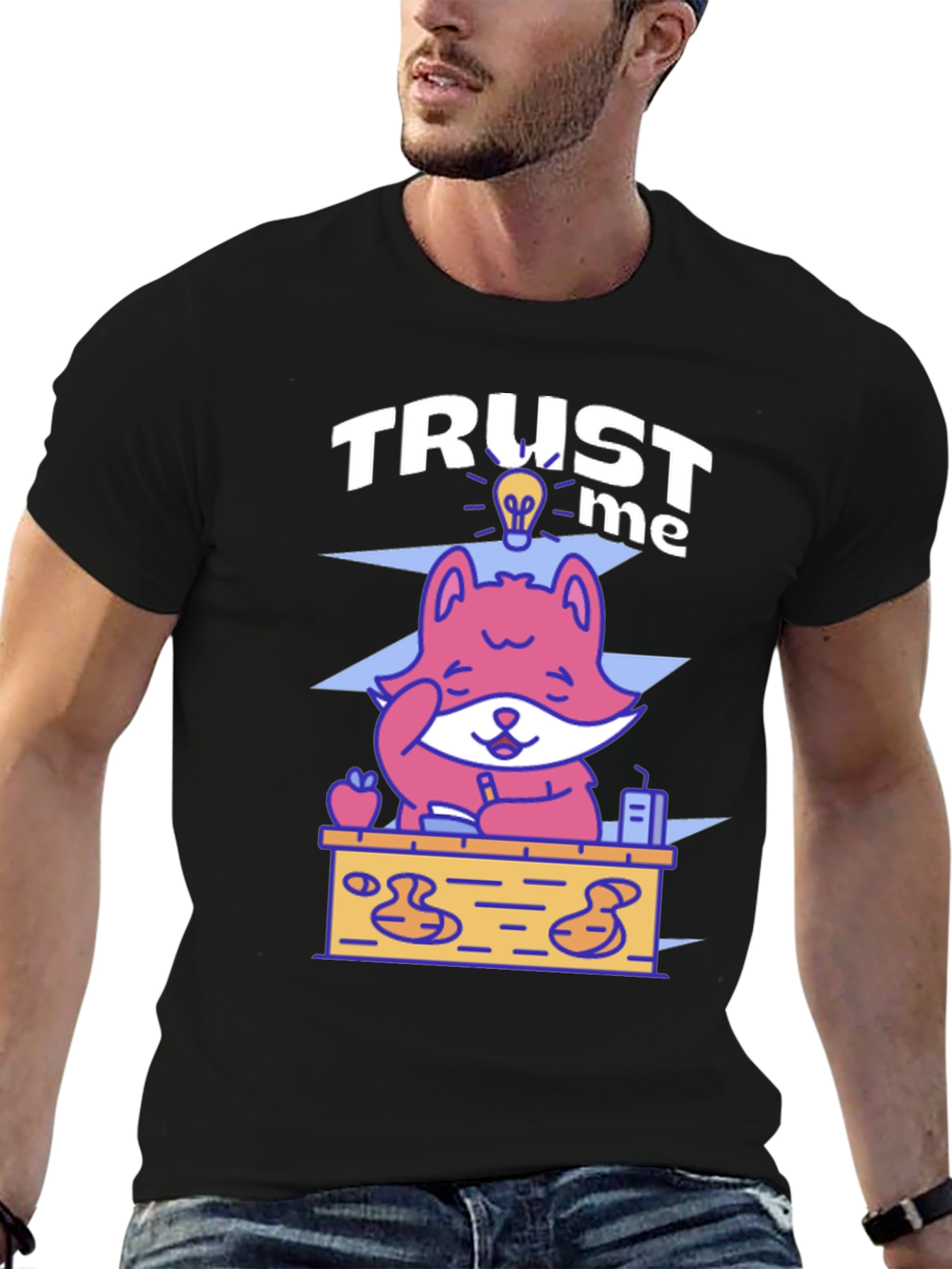 Black Trust Me Fox Graphic Tee - Unisex Crewneck T-Shirt view 6