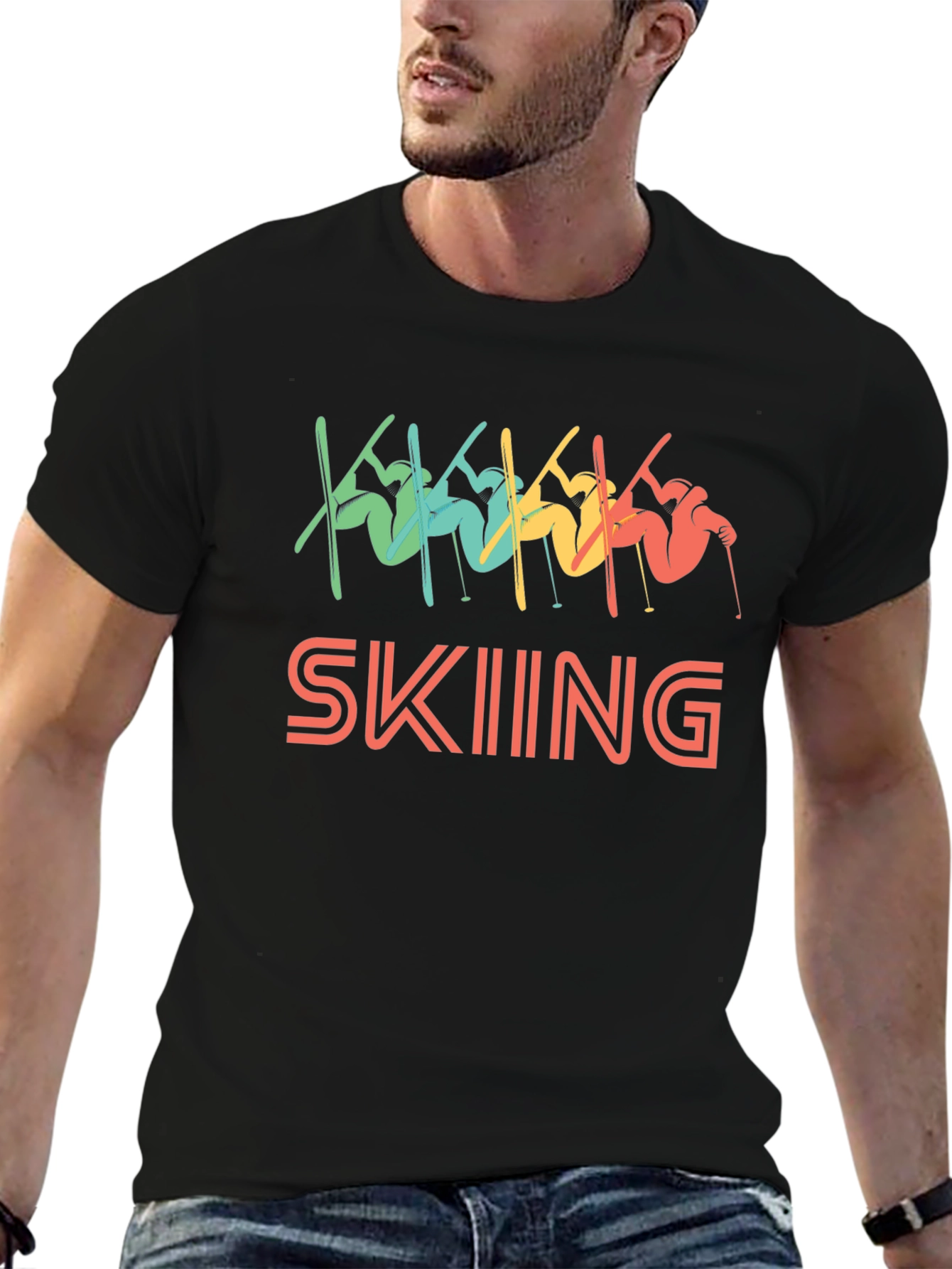 Black Retro Skiing Graphic T-Shirt view 6