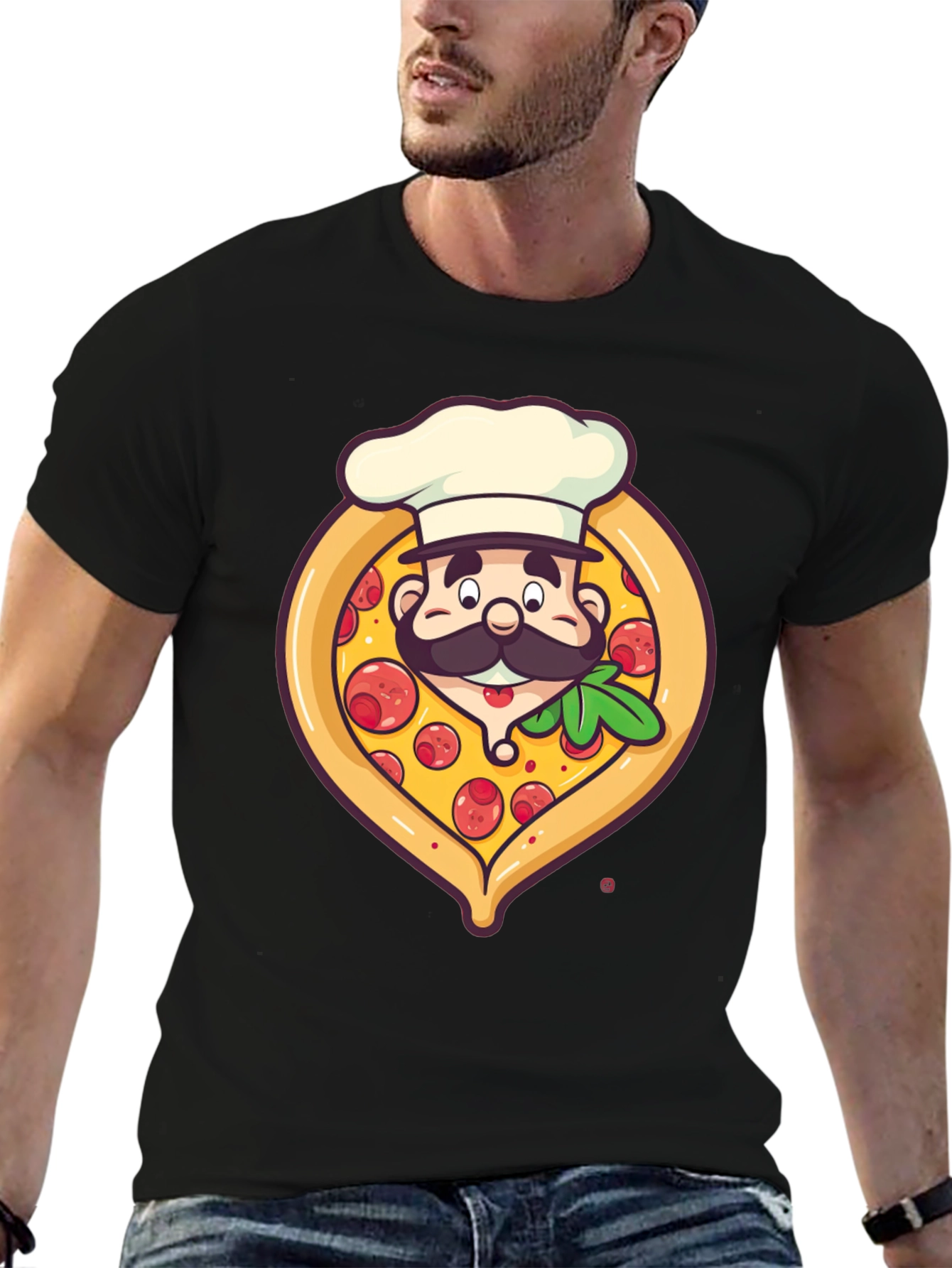 Black Pizza Chef Graphic T-Shirt - Unique Design view 6