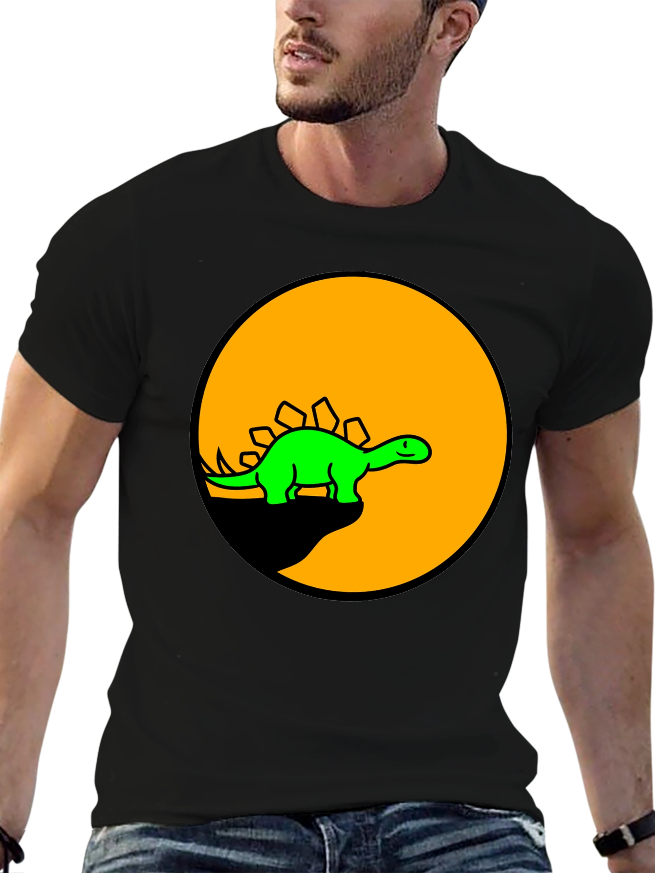 Black Dinosaur Graphic Tee - Black Cotton T-Shirt view 6