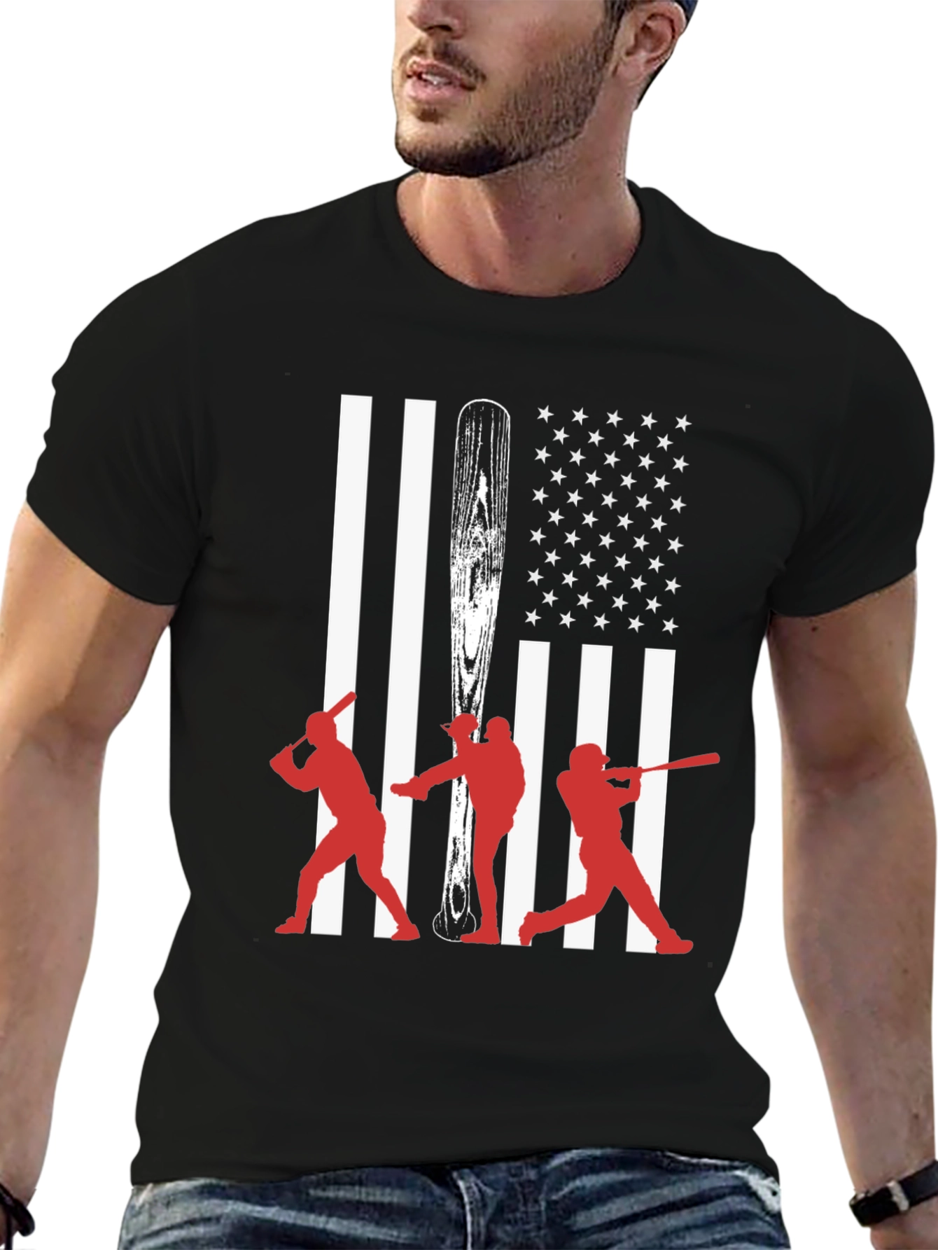 Black American Baseball T-Shirt view 6