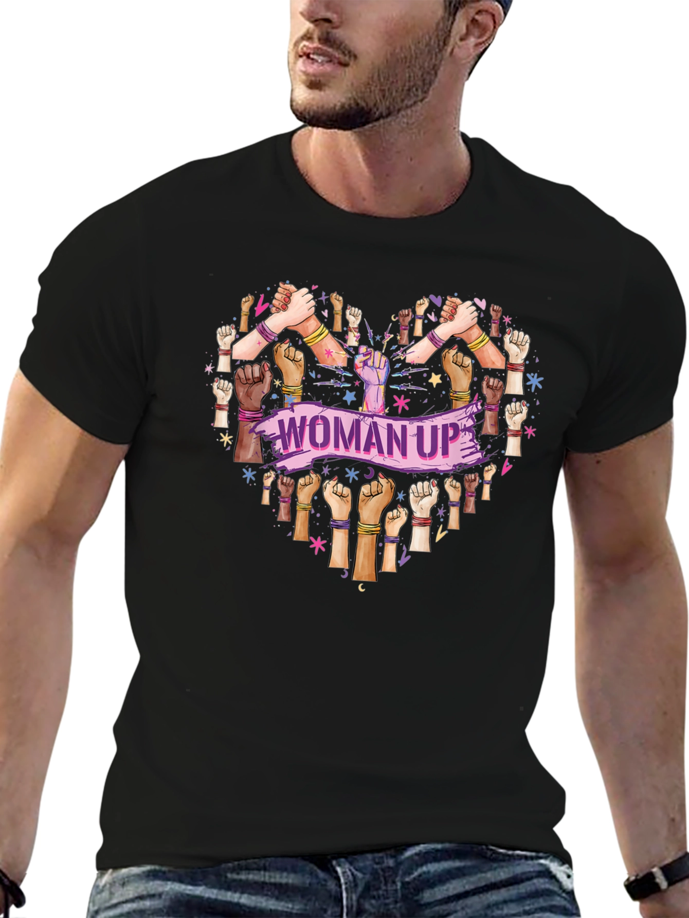 Black Woman Up T-Shirt - Heart Graphic Tee view 6