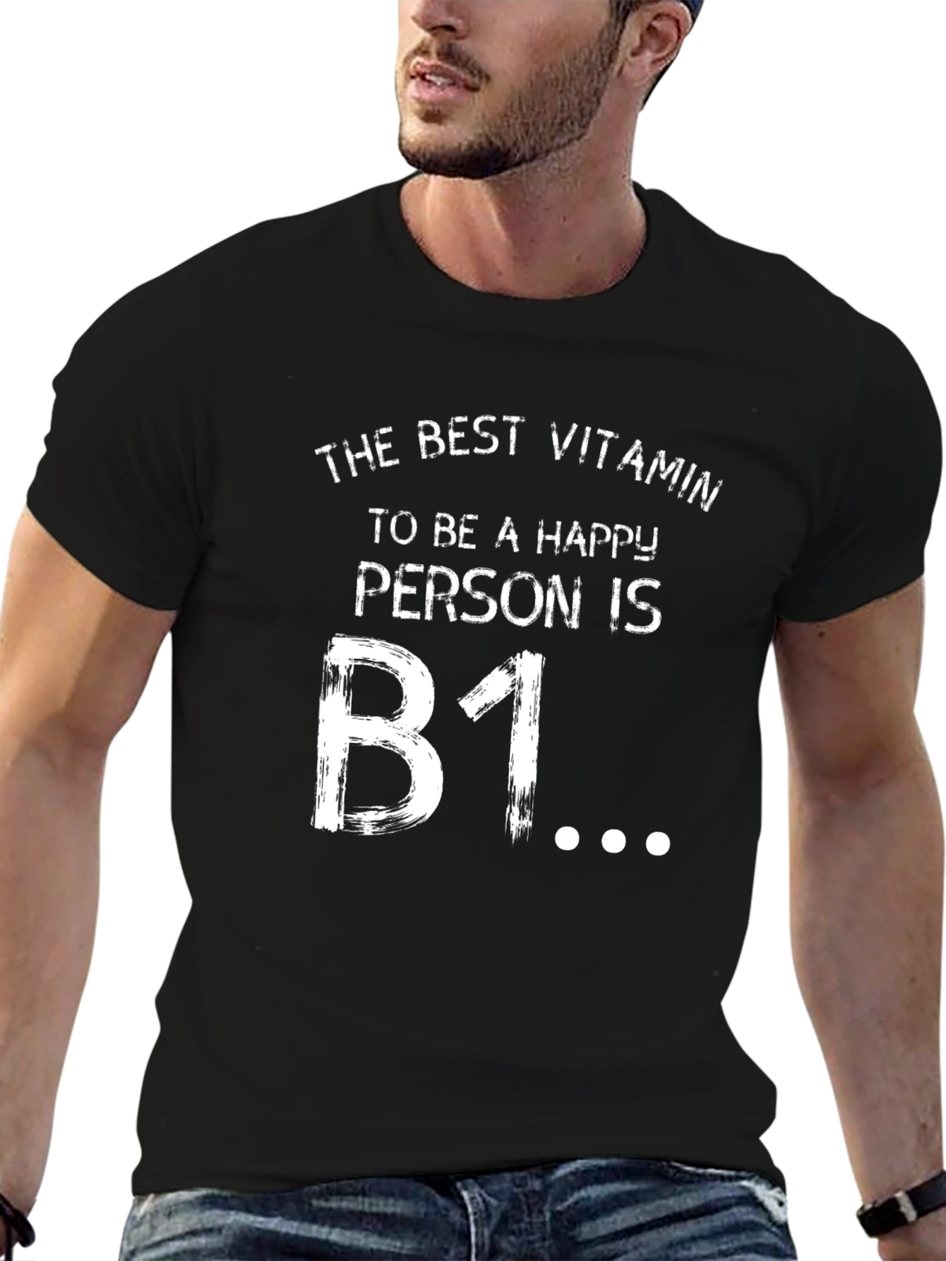 Black Funny B1 Vitamin Happy Person Black T-Shirt view 6