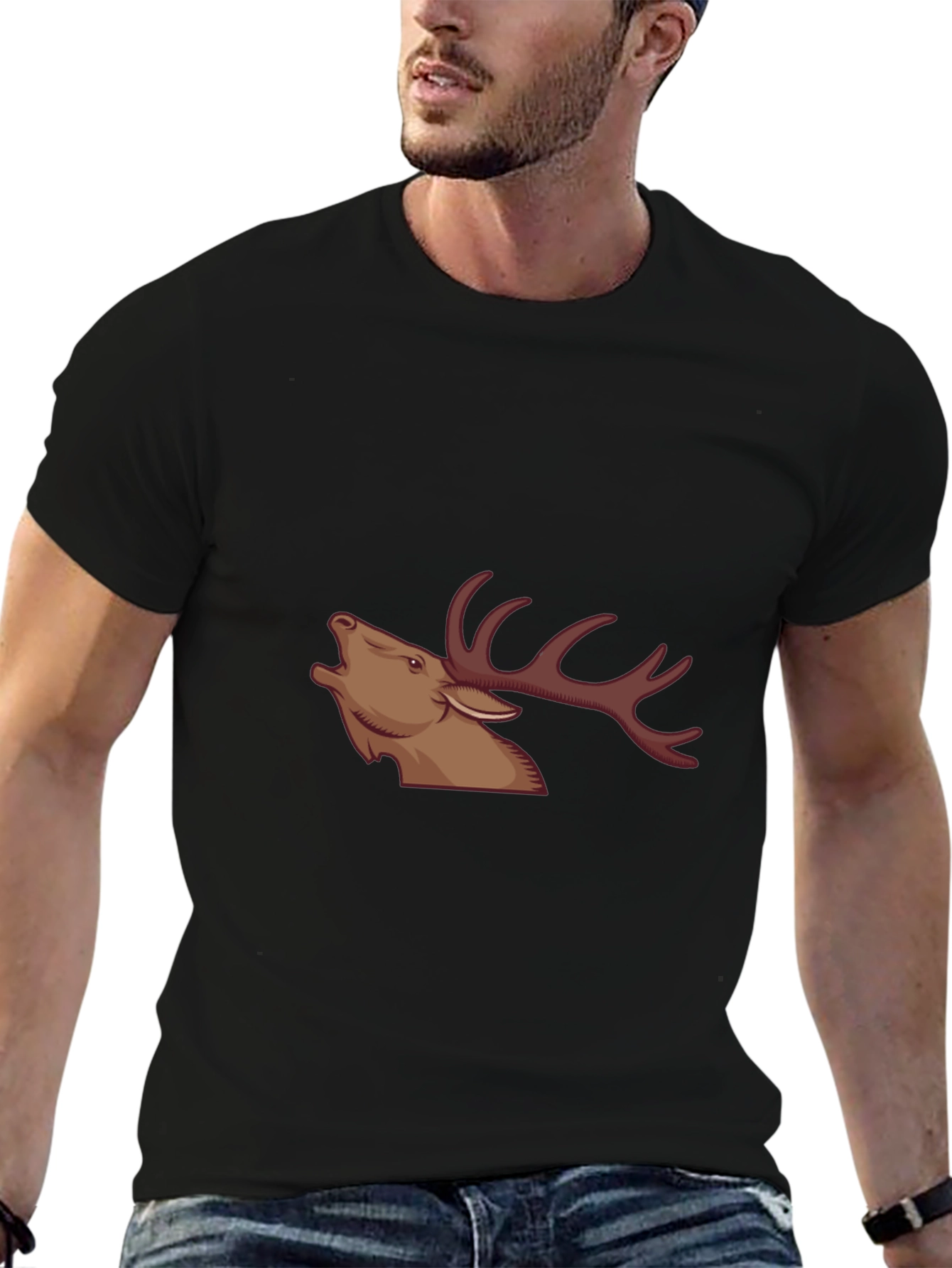 Black Black T-Shirt with Stag Graphic view 6