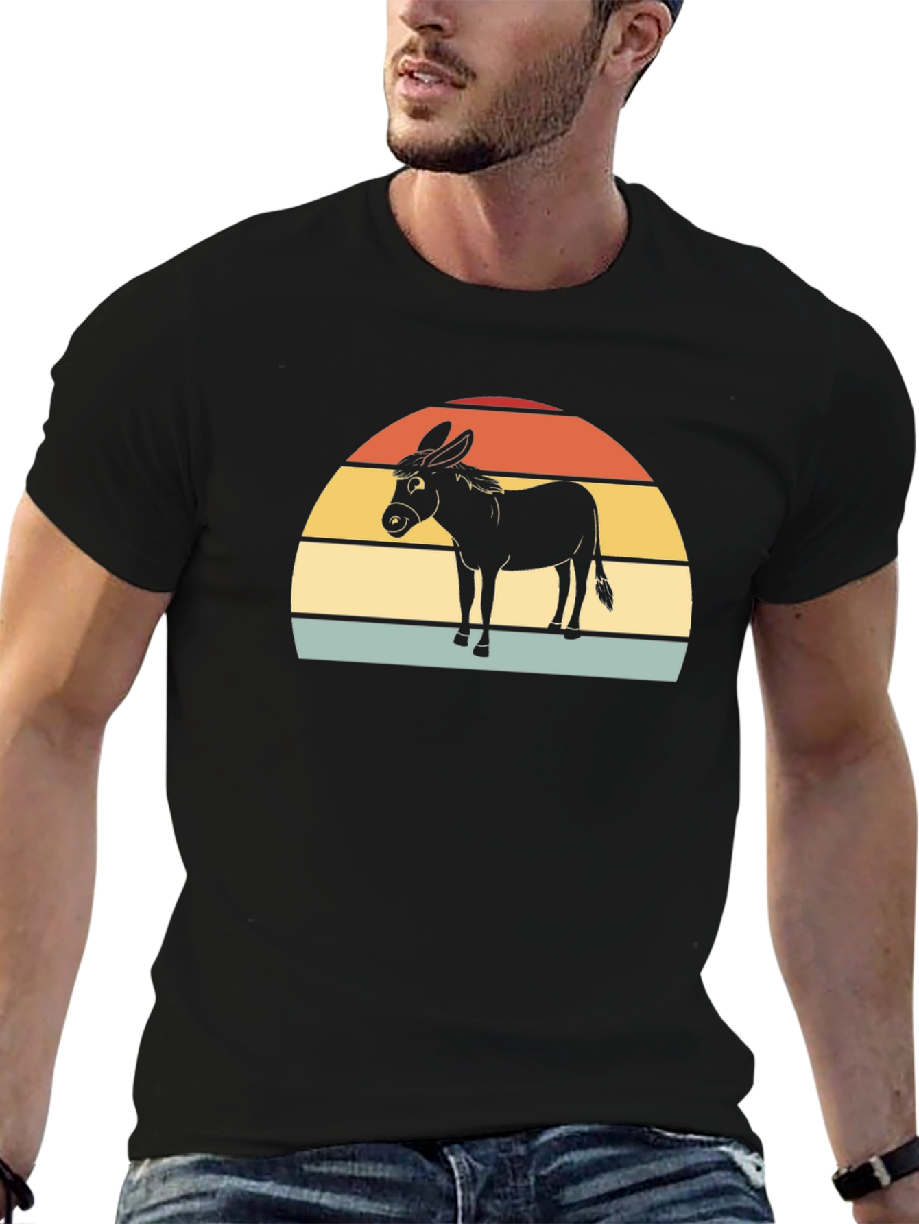 Black Retro Donkey T-Shirt - Vintage Style Farm Animal Tee view 6