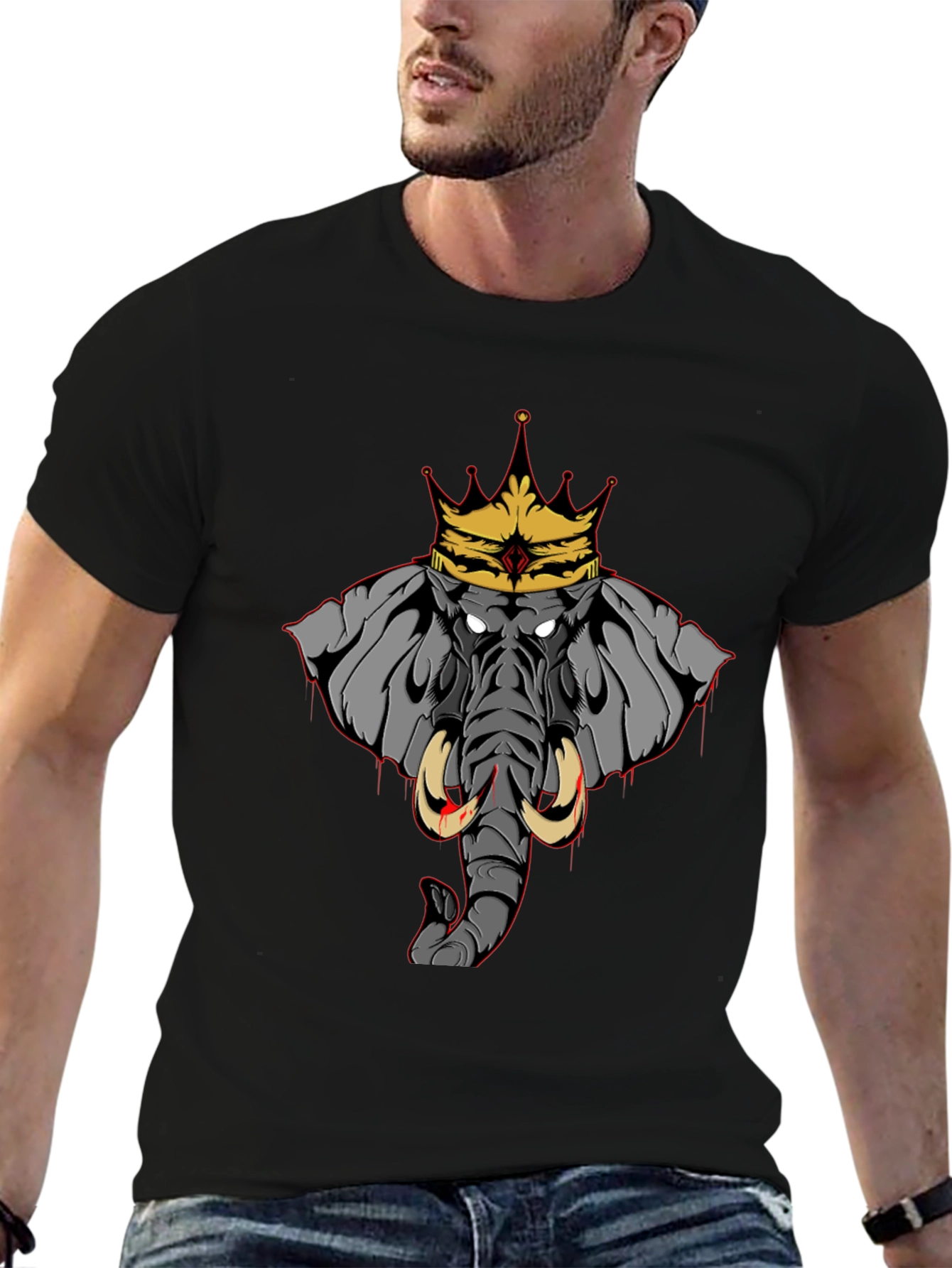Black Elephant King Graphic Tee - Black Cotton T-Shirt view 6