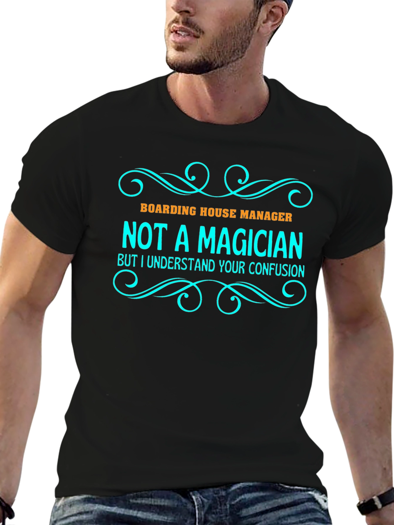 Black Boarding House Manager T-Shirt: Not a Magician Tee view 6