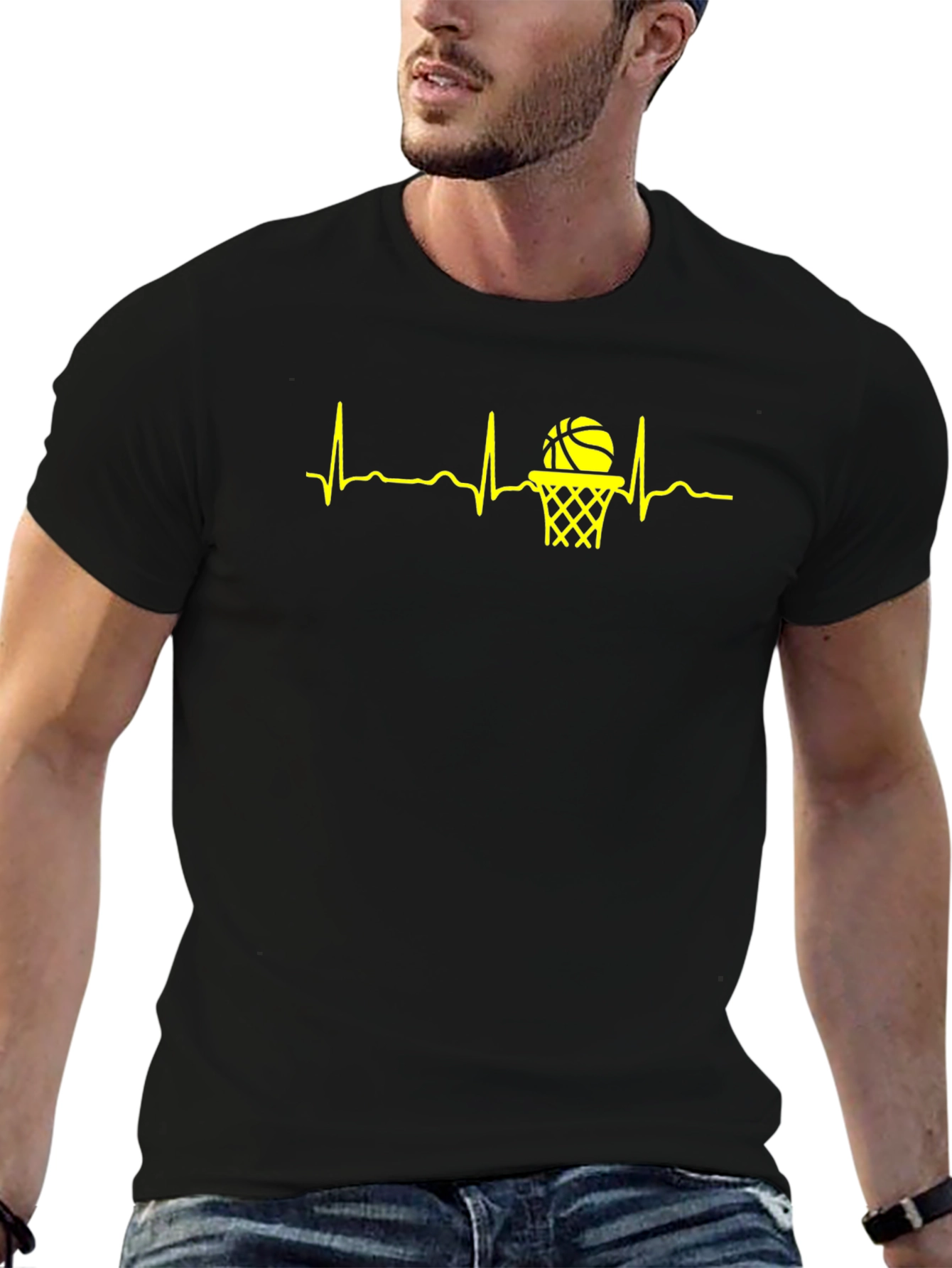Black Basketball Heartbeat T-Shirt view 6
