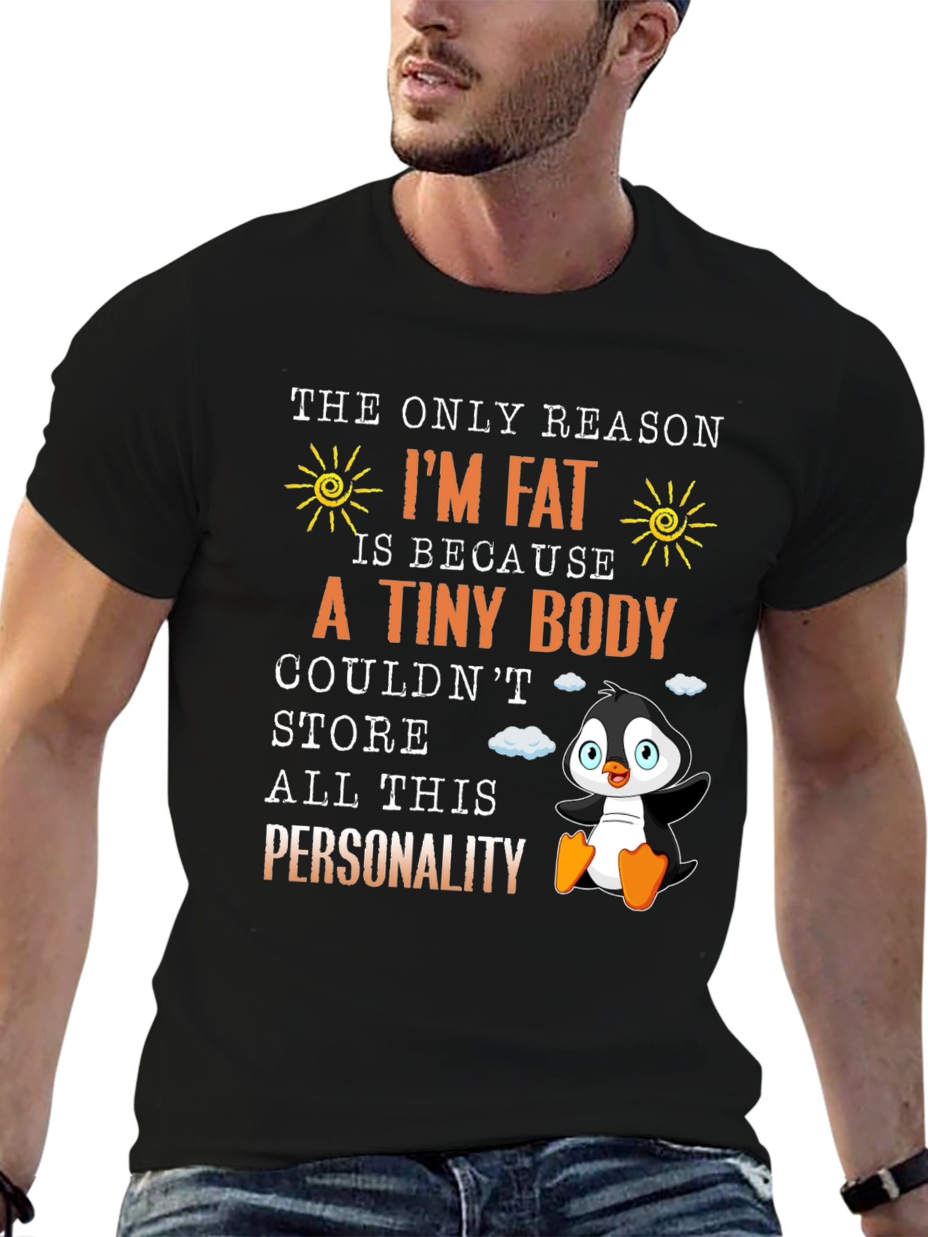 Black Funny I'm Fat Penguin T-Shirt - Personality view 6