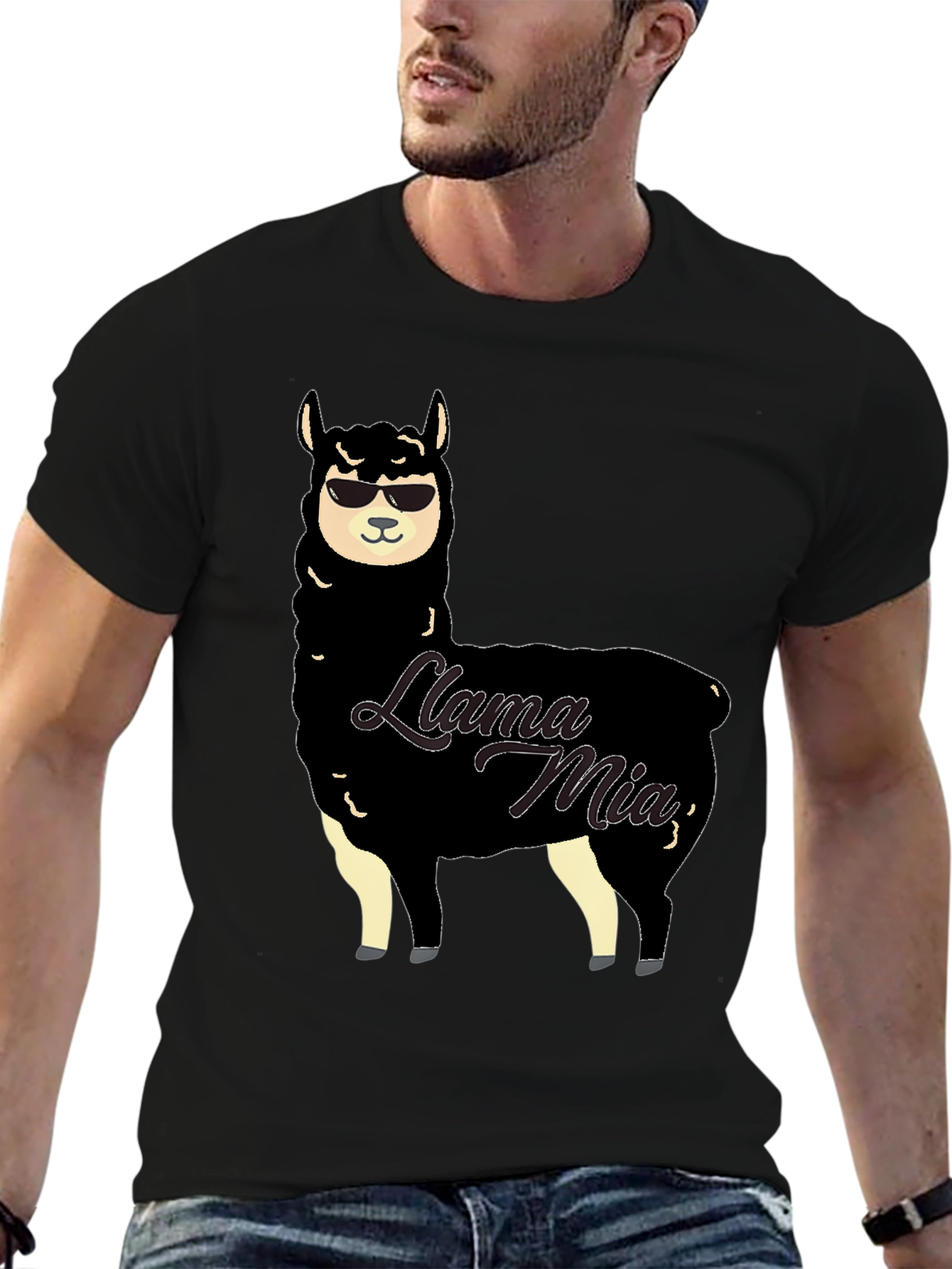 Black Cool Llama Mia T-Shirt view 6