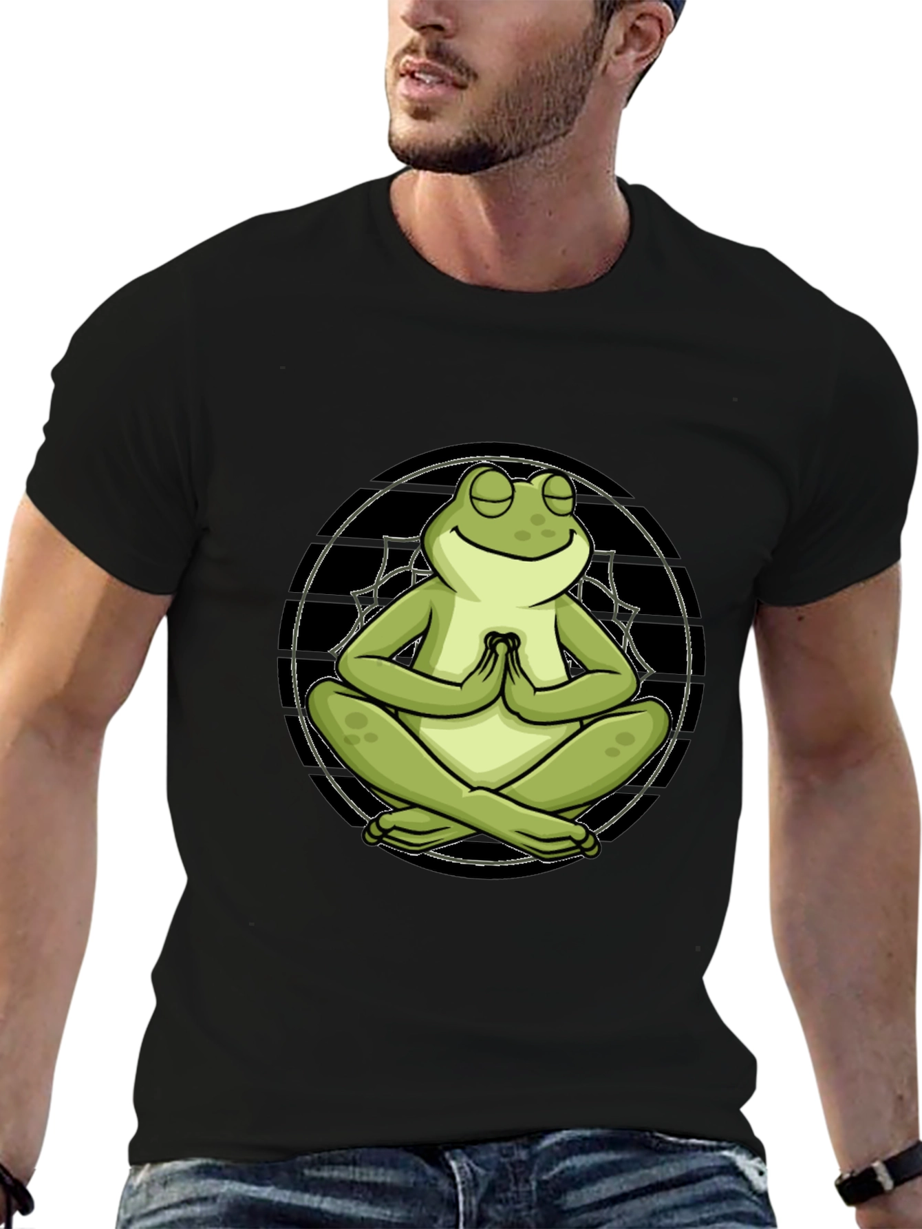 Black Meditating Frog T-Shirt - Relaxed Fit view 6