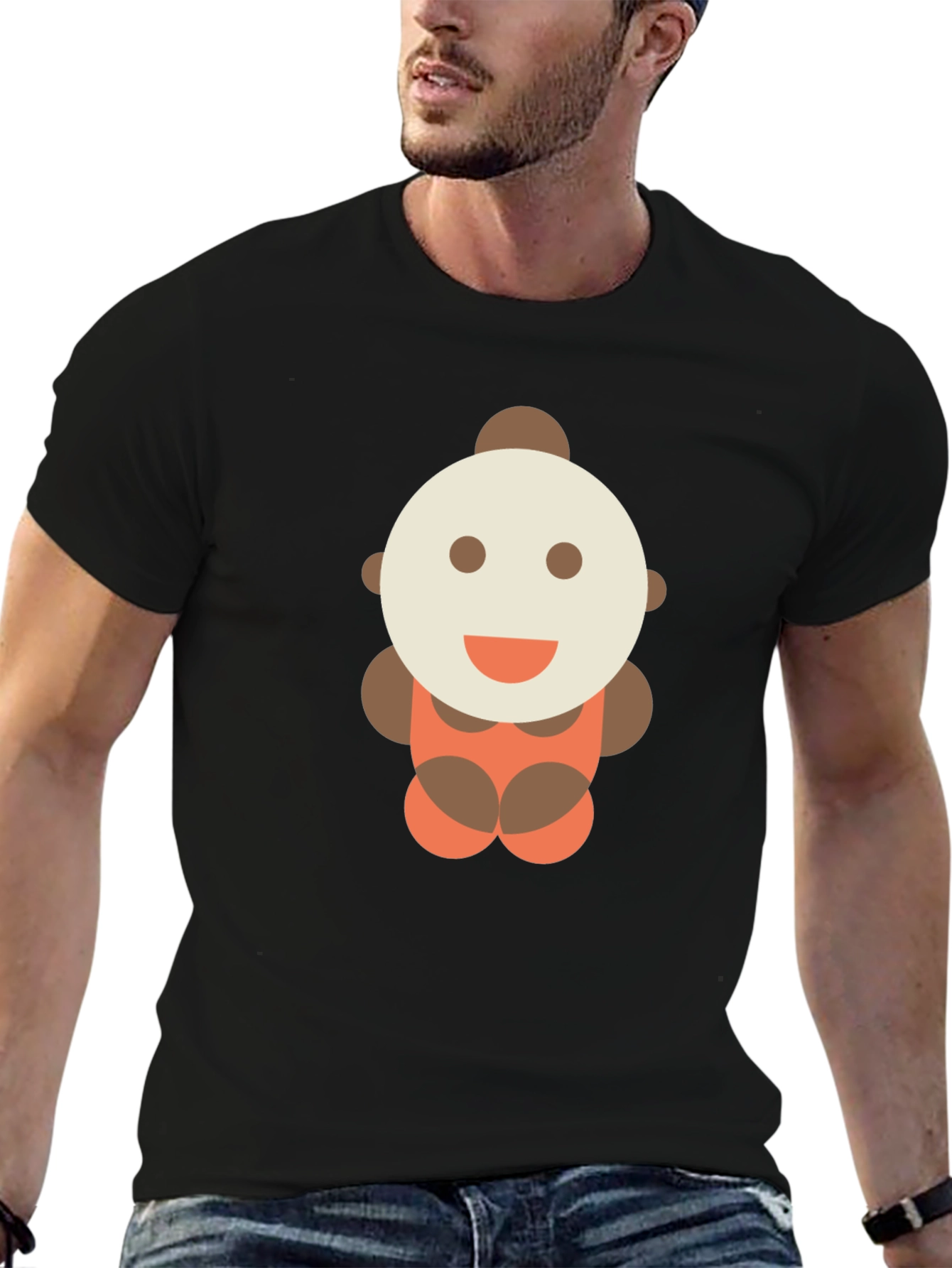 Black Cute Cartoon Character Black T-Shirt view 6