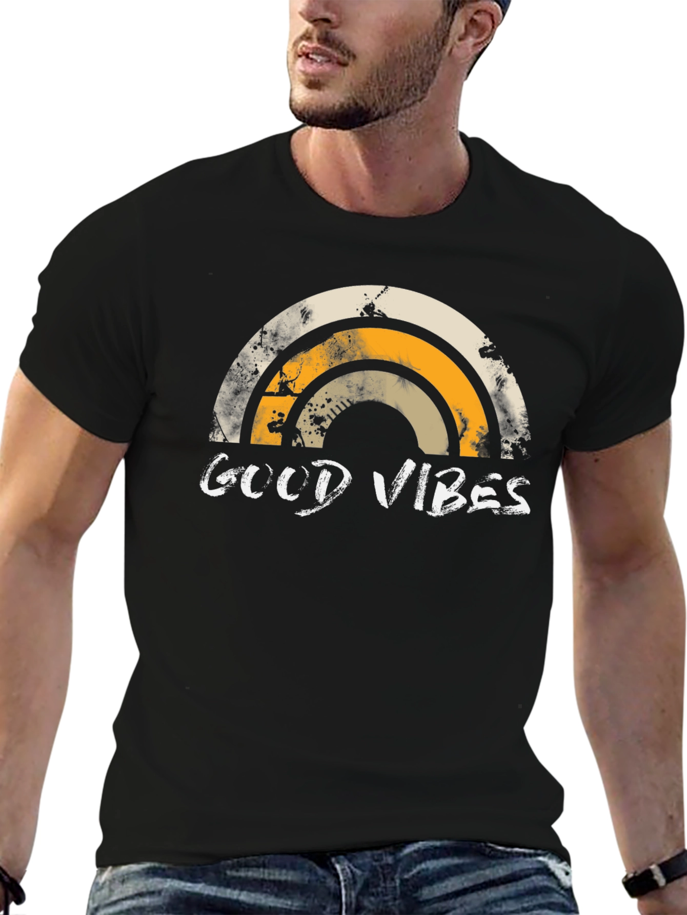 Black Good Vibes Rainbow Graphic Tee view 6