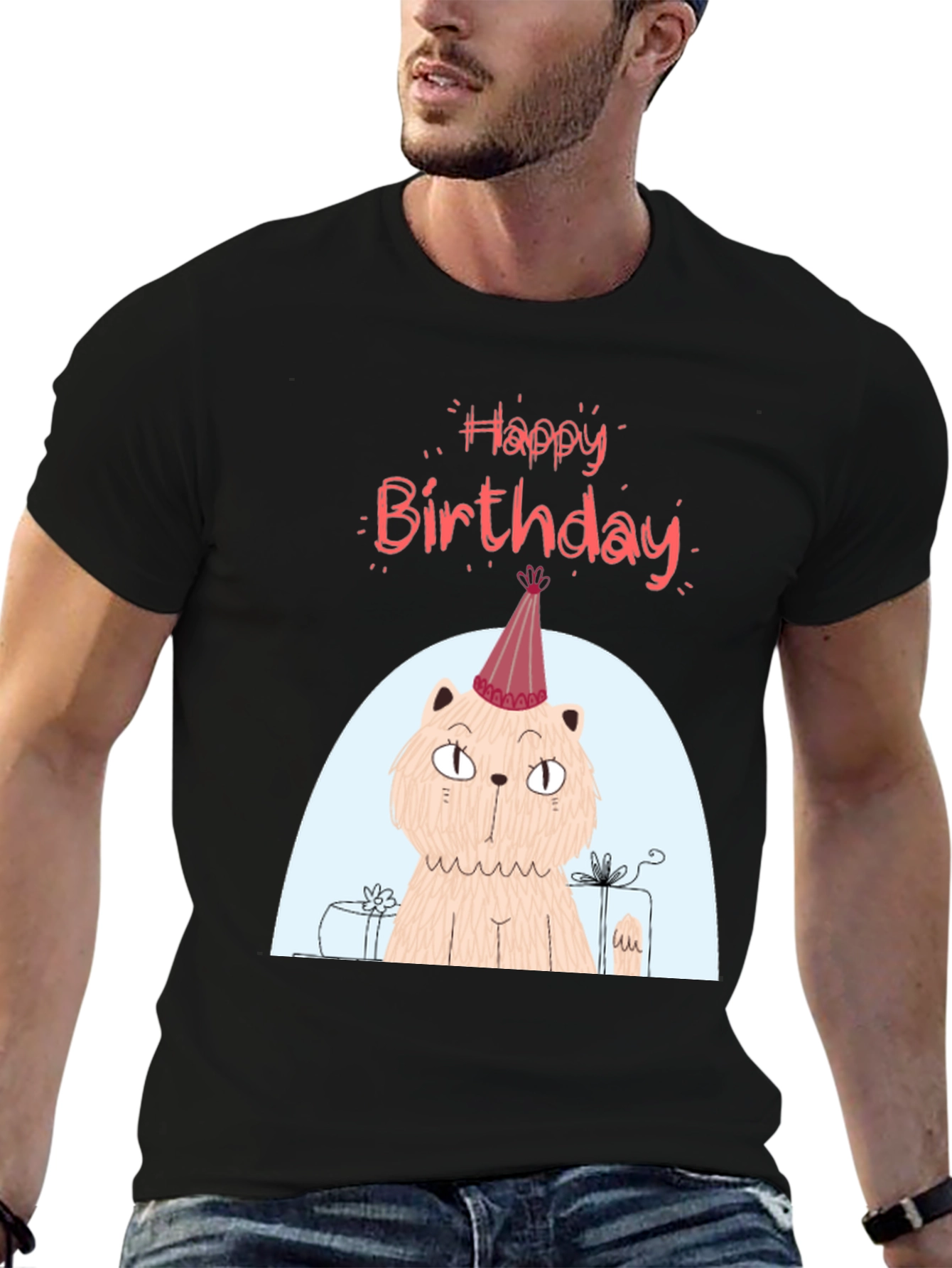 Black Birthday Cat T-Shirt - Fun Party Tee view 6